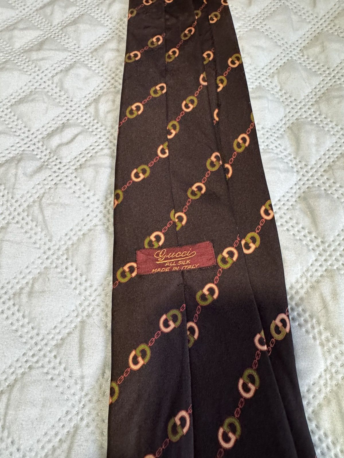 Gucci Vintage 80s Gucci Silk Tie - Interlocking G Logo Size 40 - 3 Thumbnail