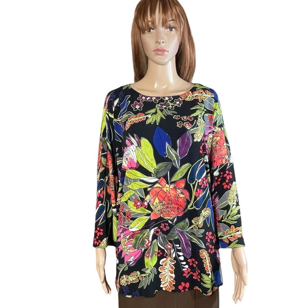 Chicos Chico's Easy Chic Floral-Print Relaxed Top Size 2 US L Size L / US 10 / IT 46 - 2 Thumbnail