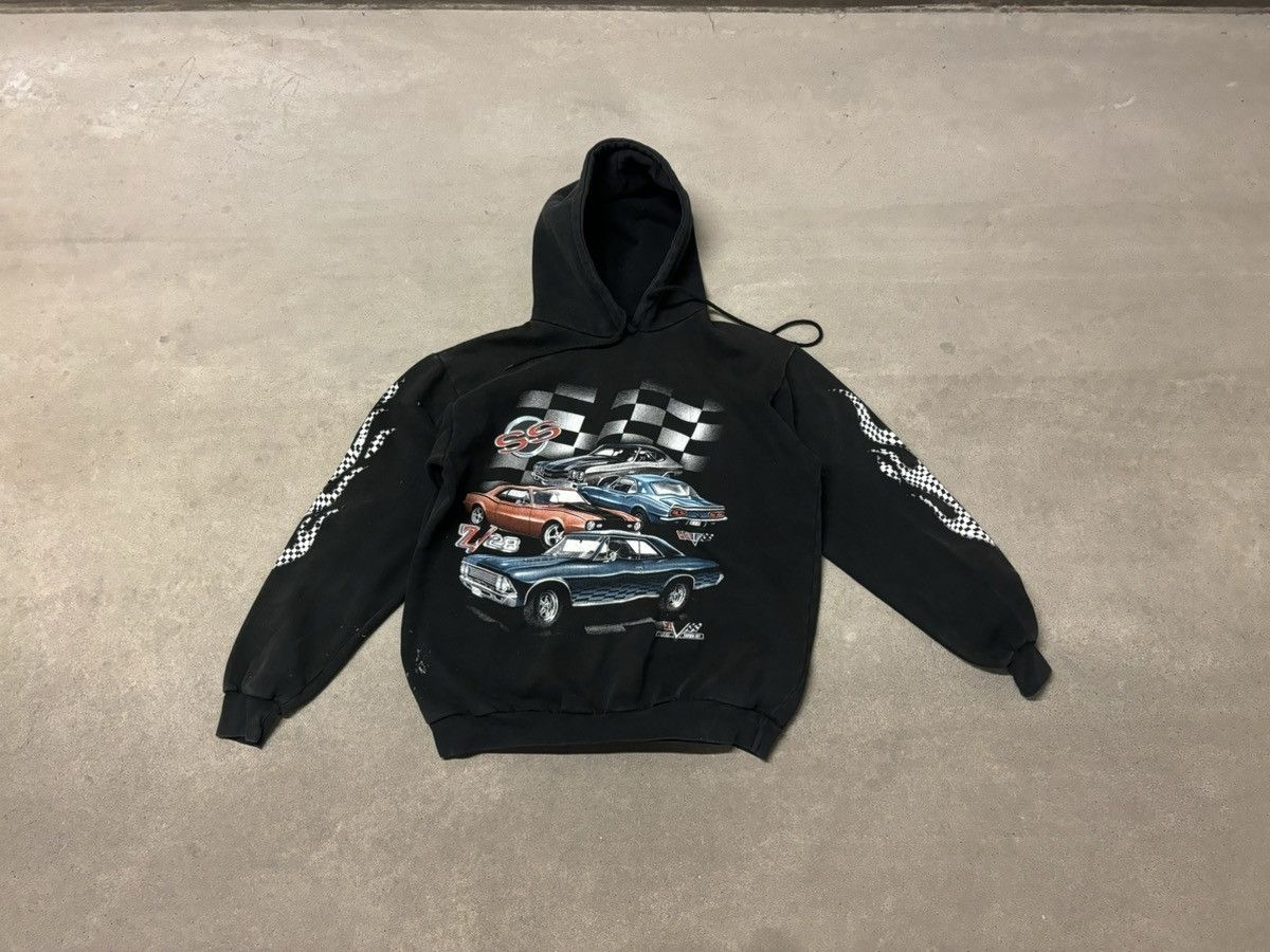 image of Made In USA x Nascar Vintage Chevrolet Ss Cars Hoodies Boxy Fit Flames in Black, Men's (Size Large)