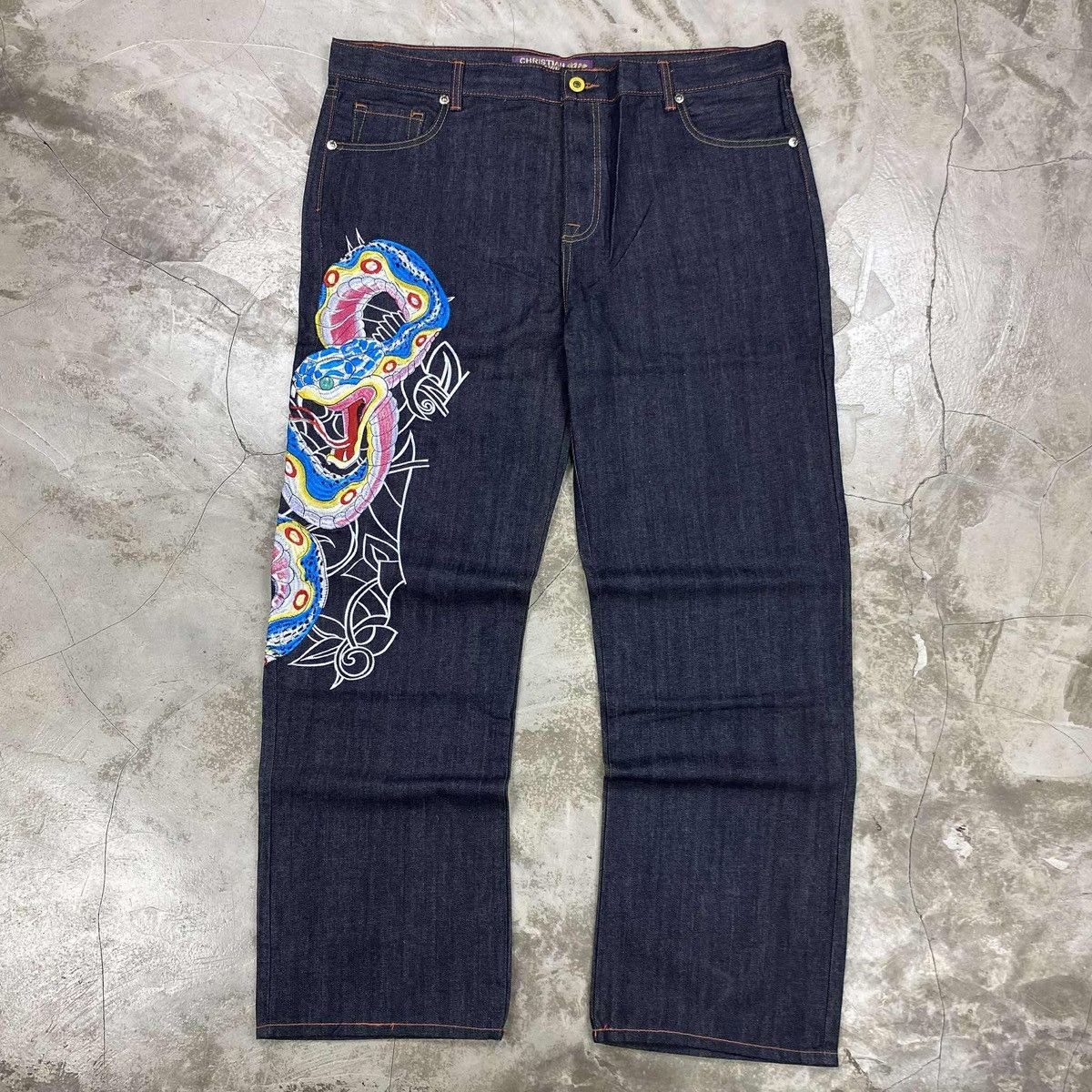 Ed Hardy Rare 2001 Snake Serpent Christian Audigier Jeans Size US 44 / EU 60 - 2 Thumbnail