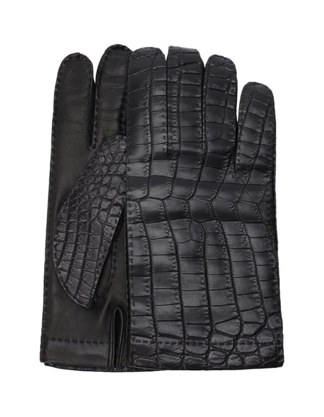 image of Prada Leather Biker Crocodiles Cashmere Gloves in Black, Men's