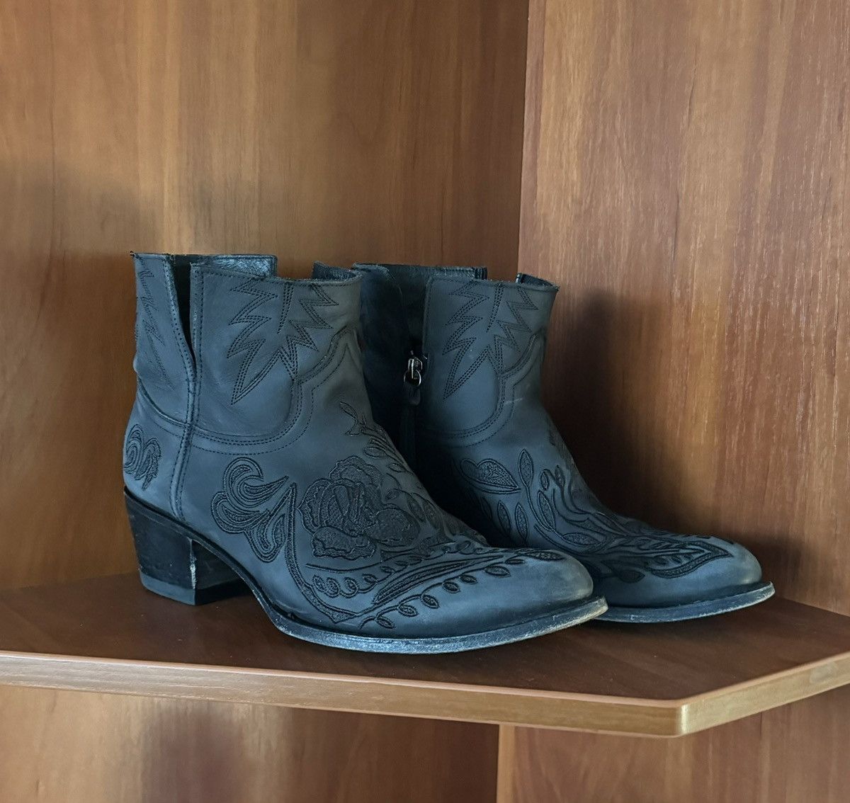 Sendra × Vintage Sendra 39 Wmns black leather cowboy boots hi top Size US 9 / IT 39 - 11 Thumbnail