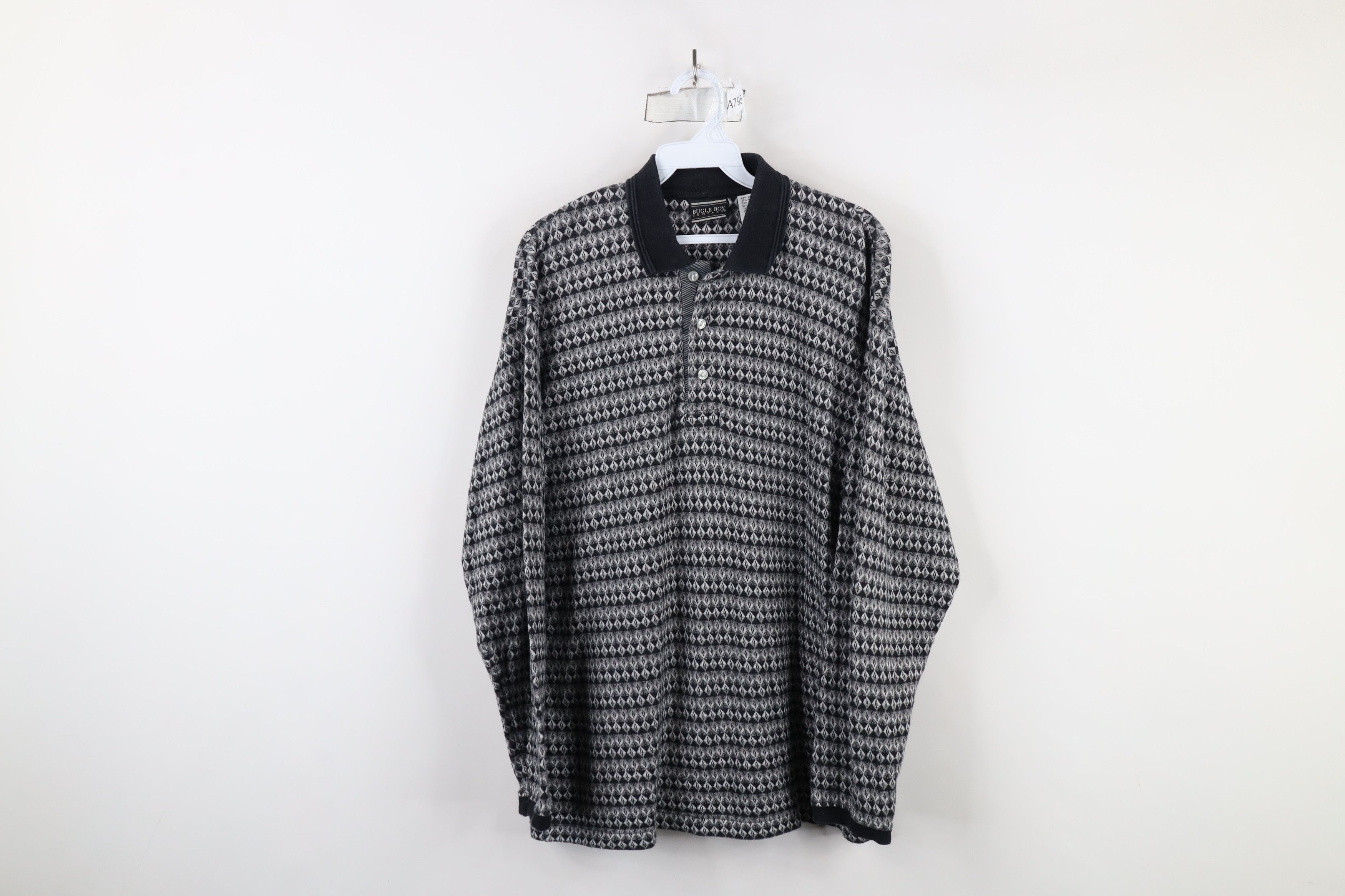 Vintage Vintage 90s Streetwear Diamond Knit Long Sleeve Polo Shirt Size US S / EU 44-46 / 1 - 1 Thumbnail