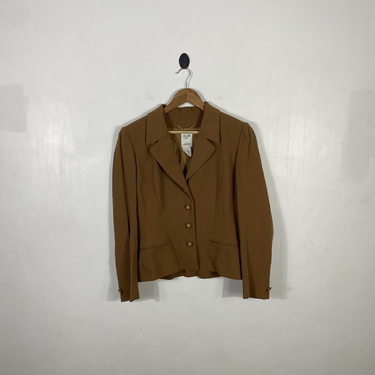 image of Vintage Celine Paris - Logo Buttons Wool Blazer in Caramel, Women's (Size Small)