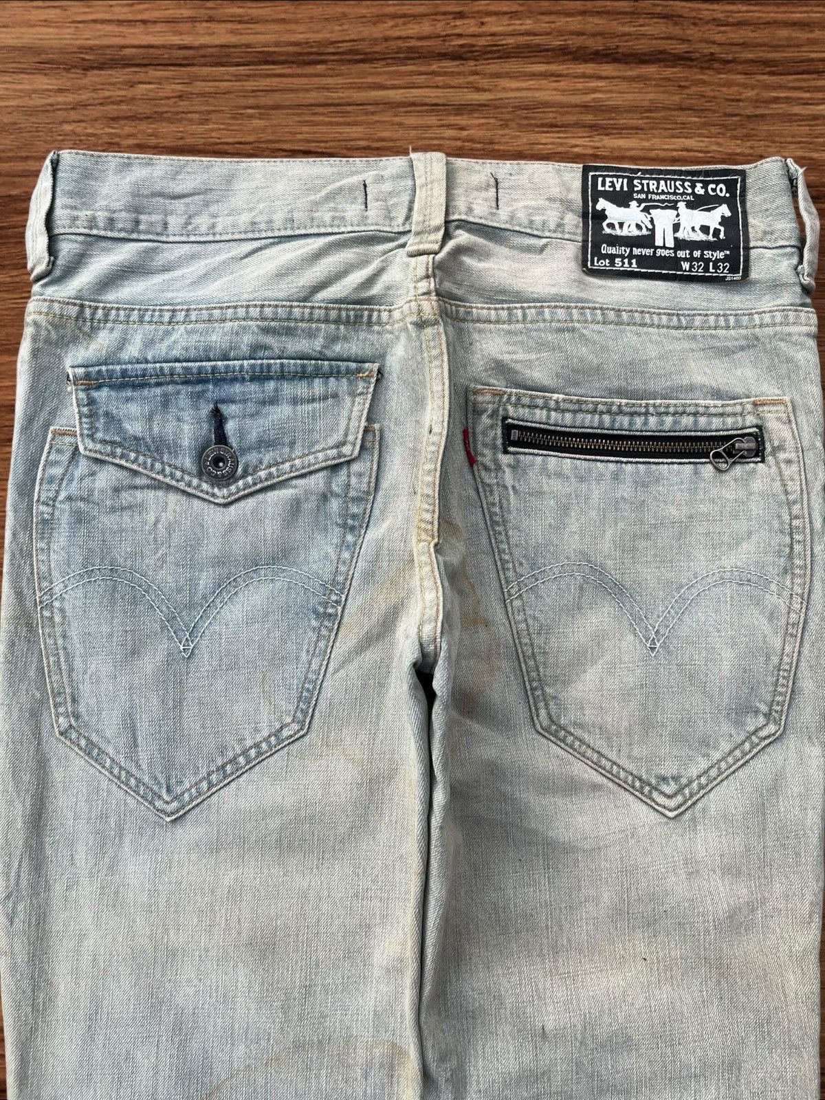 Levi's × Levi's Vintage Clothing Vintage Y2K Levi’s 511 Blue Washed Distressed Slim Fit Jeans Size US 32 / EU 48 - 4 Thumbnail