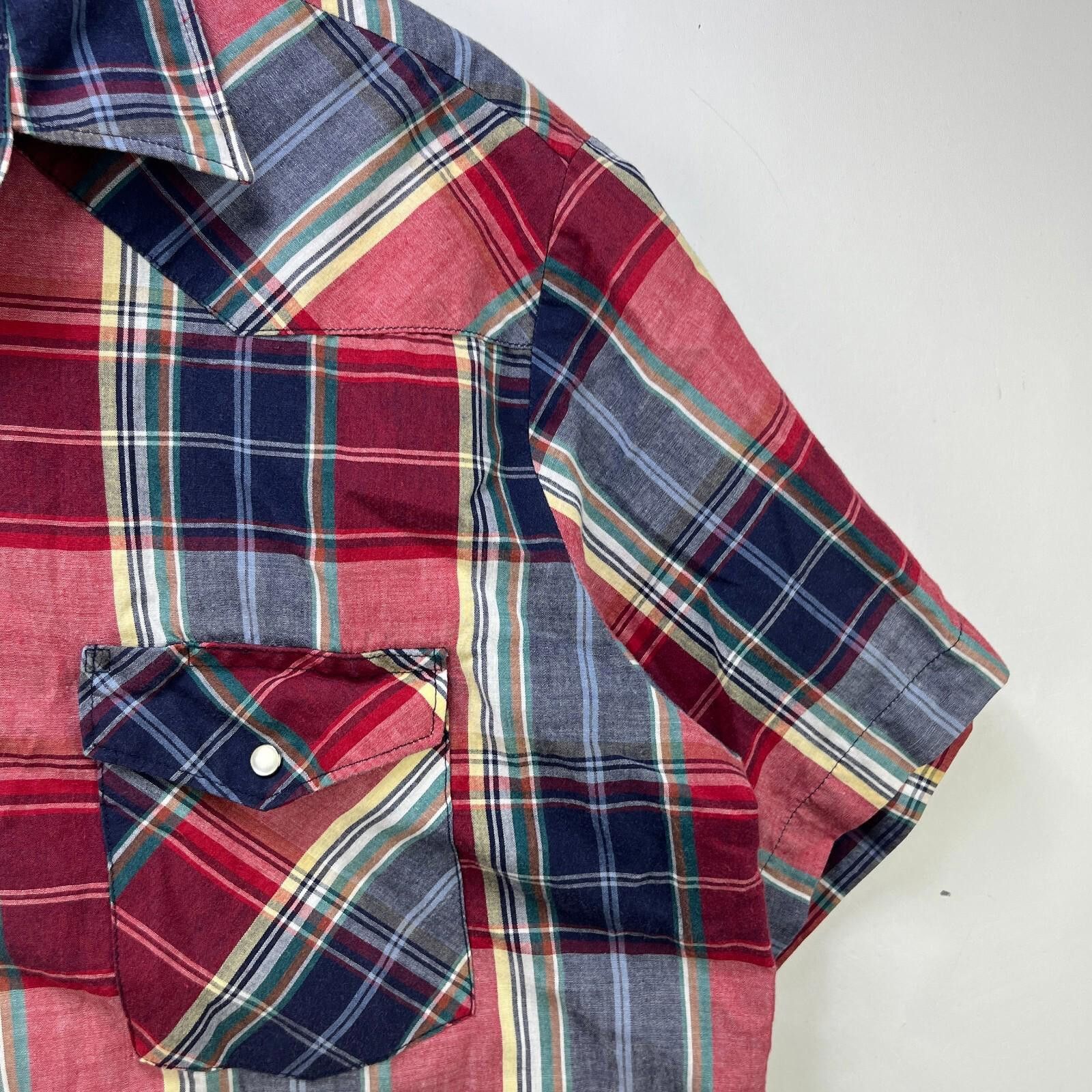 Wrangler Vintage 90s Wrangler Snap Short Sleeve Plaid Shirt Large Size US L / EU 52-54 / 3 - 3 Thumbnail