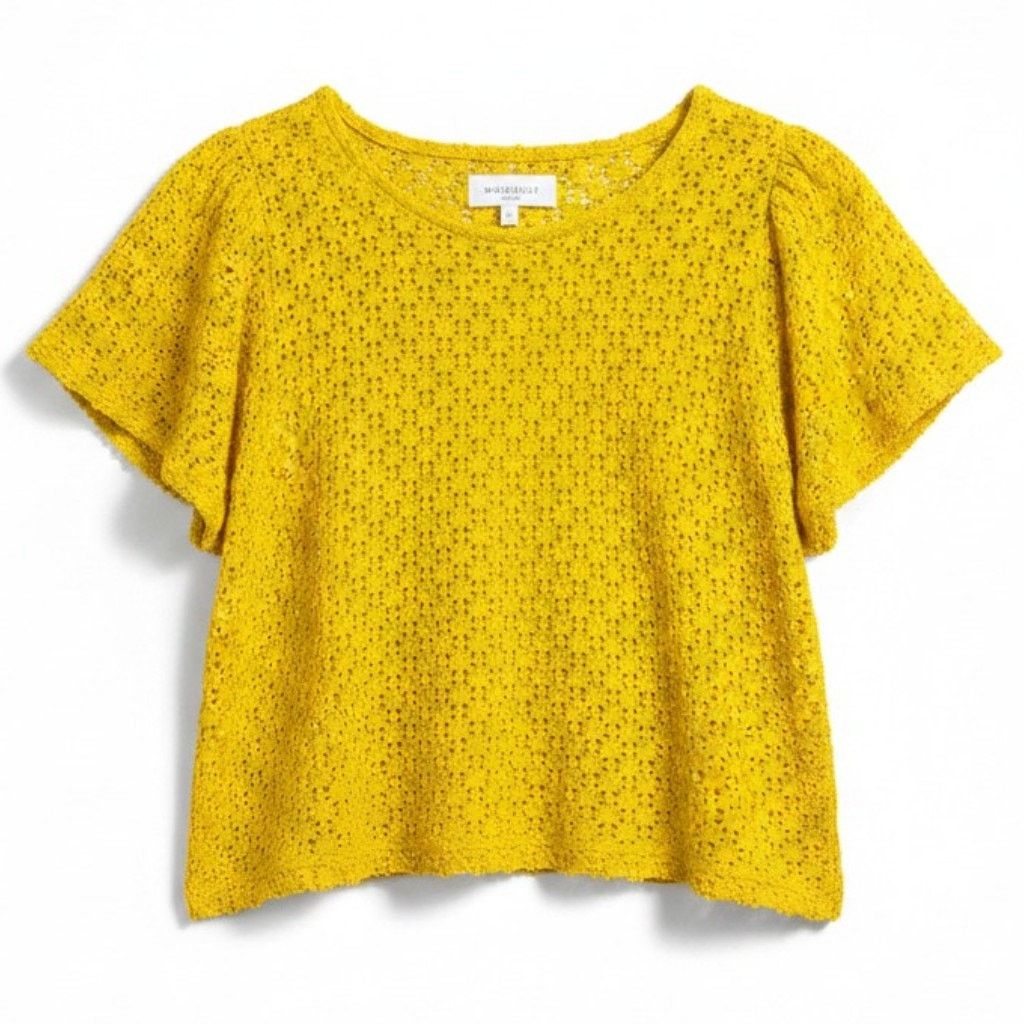 Madewell Madewell Women's Small Yellow Knit Flutter Sleeve Blouse Size S / US 4 / IT 40 - 1 Thumbnail