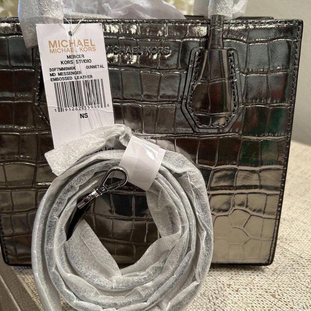 Michael Kors MICHAEL Michael Kors Croc Embossed Messenger Gunmetal Bag Size ONE SIZE - 6 Thumbnail