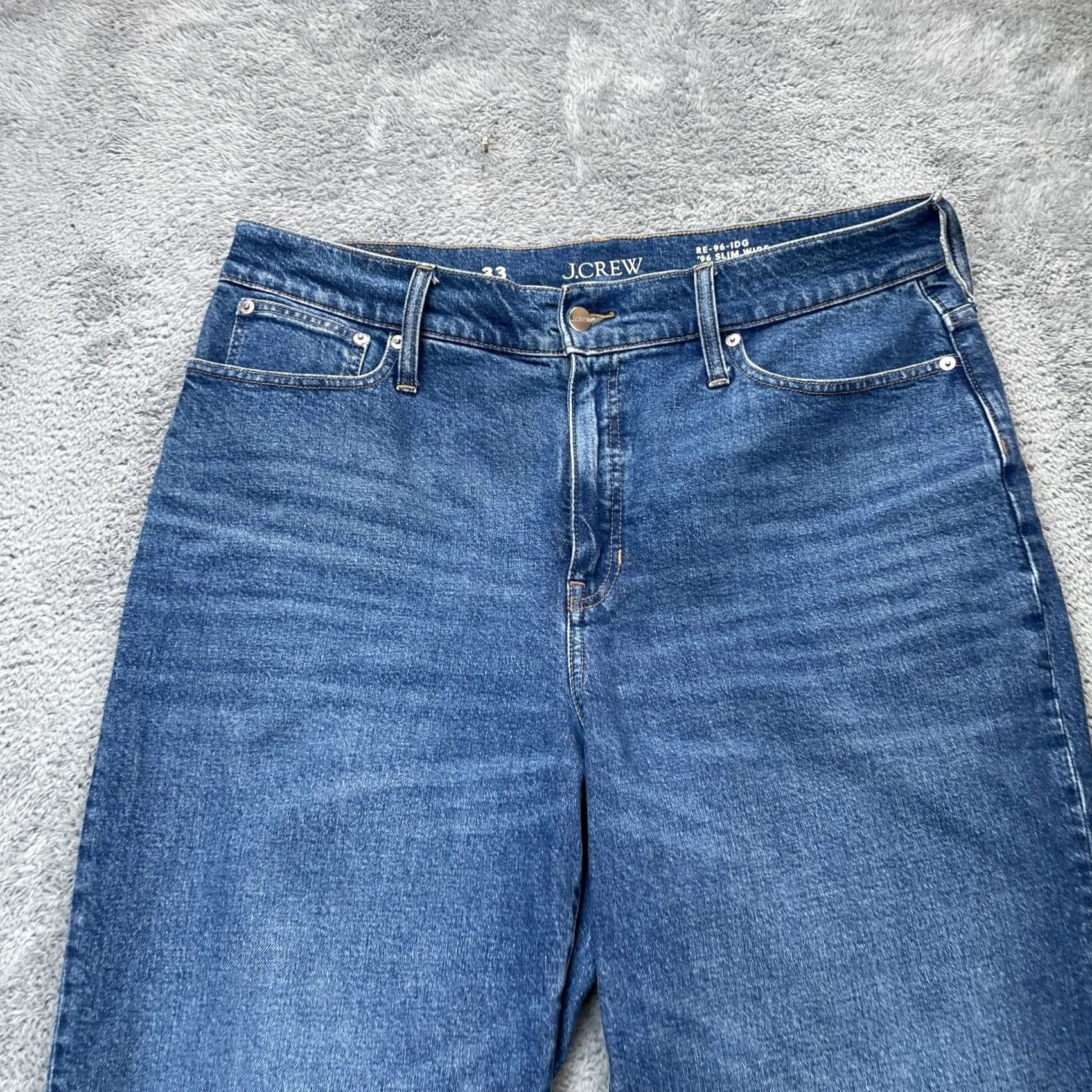 J.Crew J.CREW Jeans Slim Wide-Leg 33 Blue Denim Cotton Spandex High Rise 5-Pocket Button Zipper Logo Womens Jeans Size 24" / US 00 / IT 34 - 5 Thumbnail