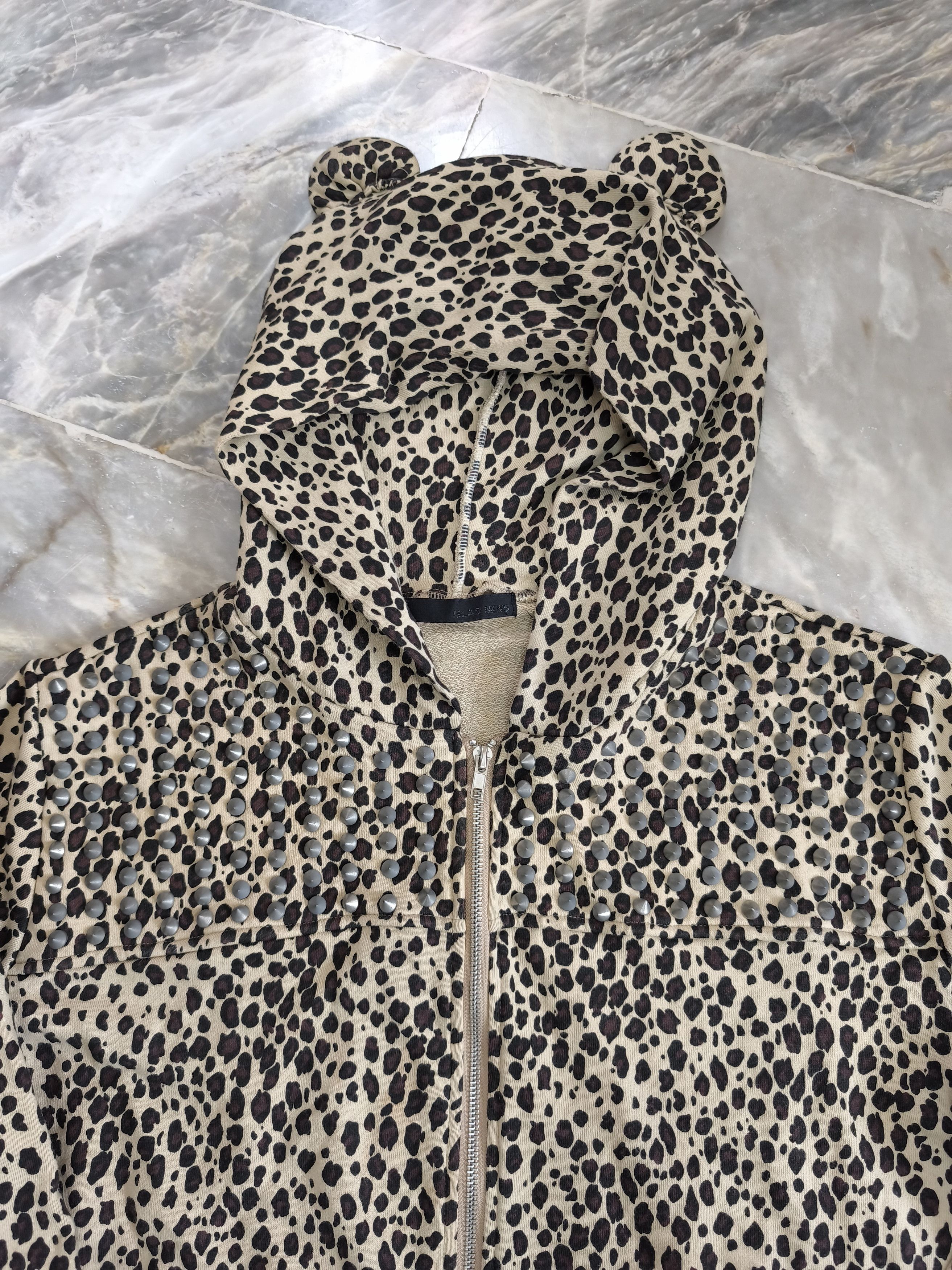 Japanese Brand Y2k Glad News Leopard Studded with Tail Zip Up Hoodie Size L / US 10 / IT 46 - 2 Thumbnail