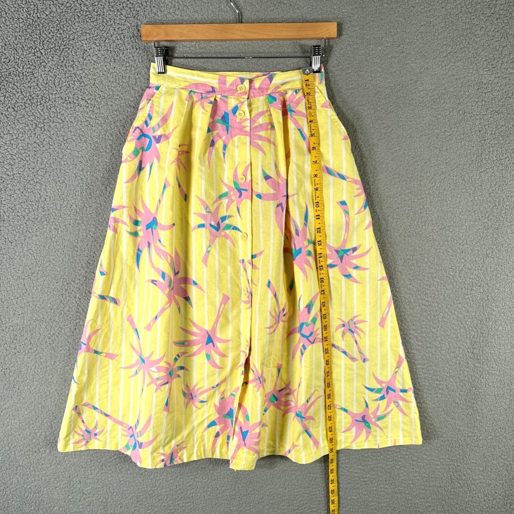 Wrangler VINTAGE Wrangler Palm Tree Skirt High Midi 9/25 80s 90s Denim Cotton Floral Yellow Womens Skirt Size 30" / US 8 / IT 44 - 5 Thumbnail