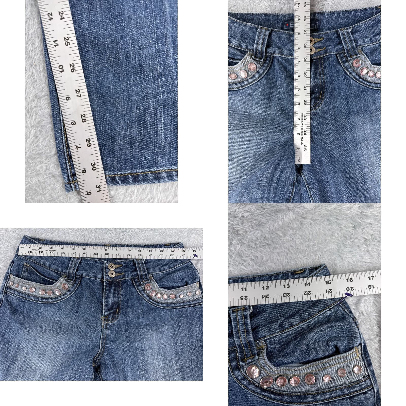 Denime Baccini Jeans Women 6 Blue Denim Bootcut 5-Pocket Embroidered Sequin Floral Cotton 30x31 Regular Capris Jeans Womens Size 28" / US 6 / IT 42 - 8 Thumbnail