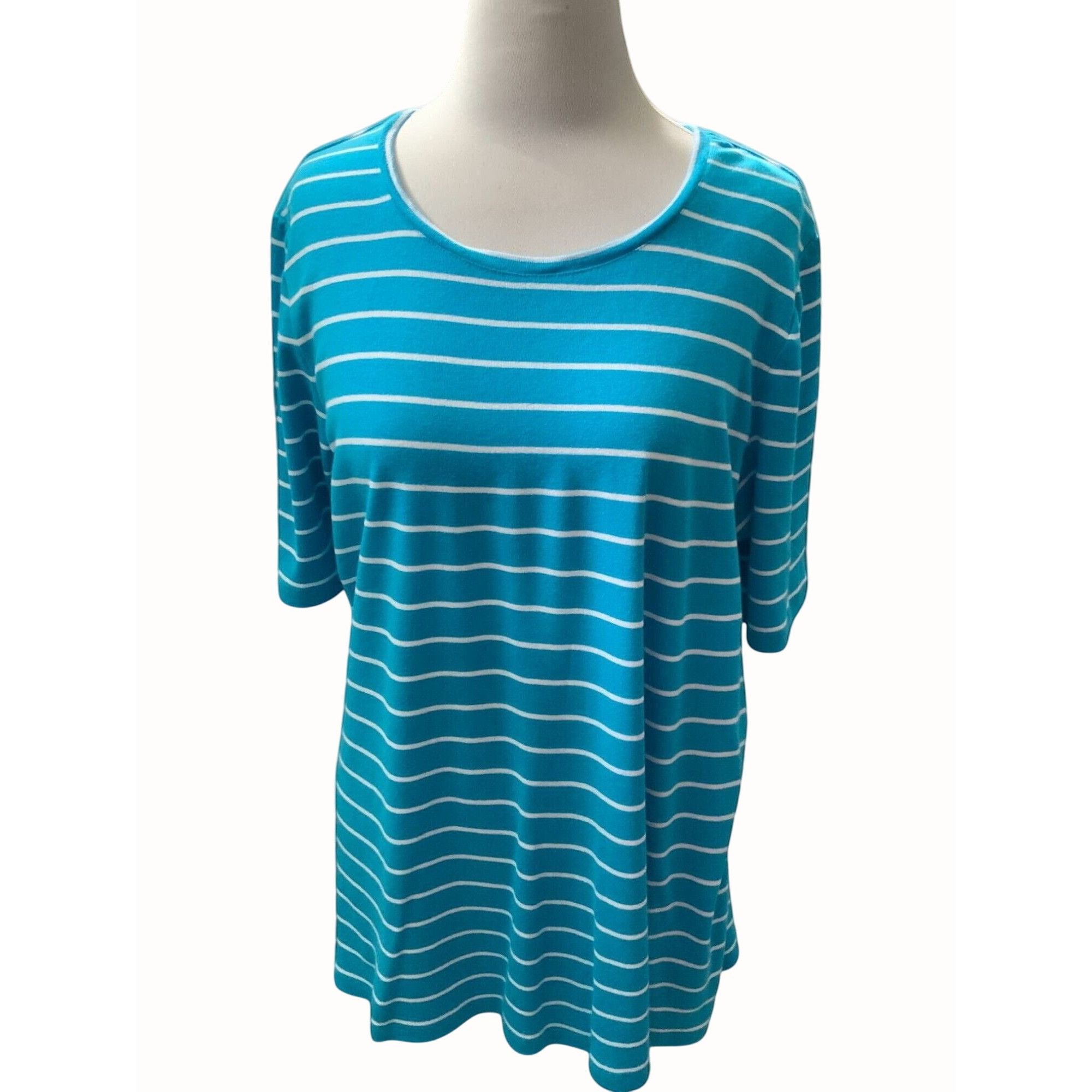 Chicos Chicos Relaxed Scoop Neck XL Short Elbow Sleeve Striped Tee Size XL / US 12-14 / IT 48-50 - 1 Thumbnail