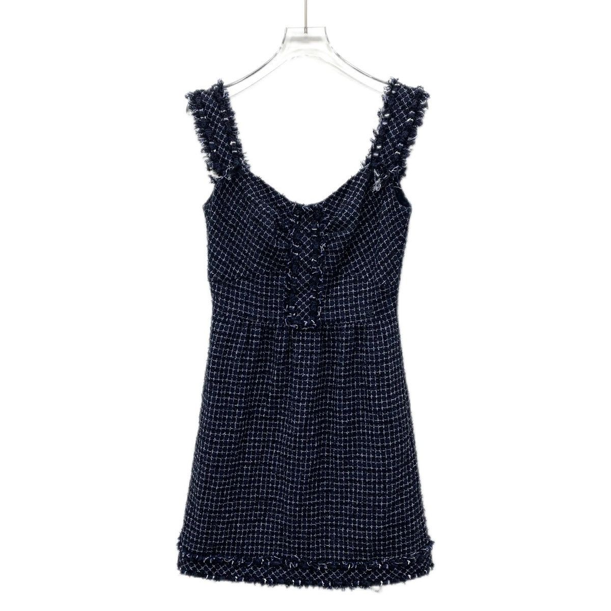 Chanel Chanel Dark Blue Cotton Tweed Woven Cami Dress K26WX Size XXS / US 00 / IT 34 - 1 Thumbnail