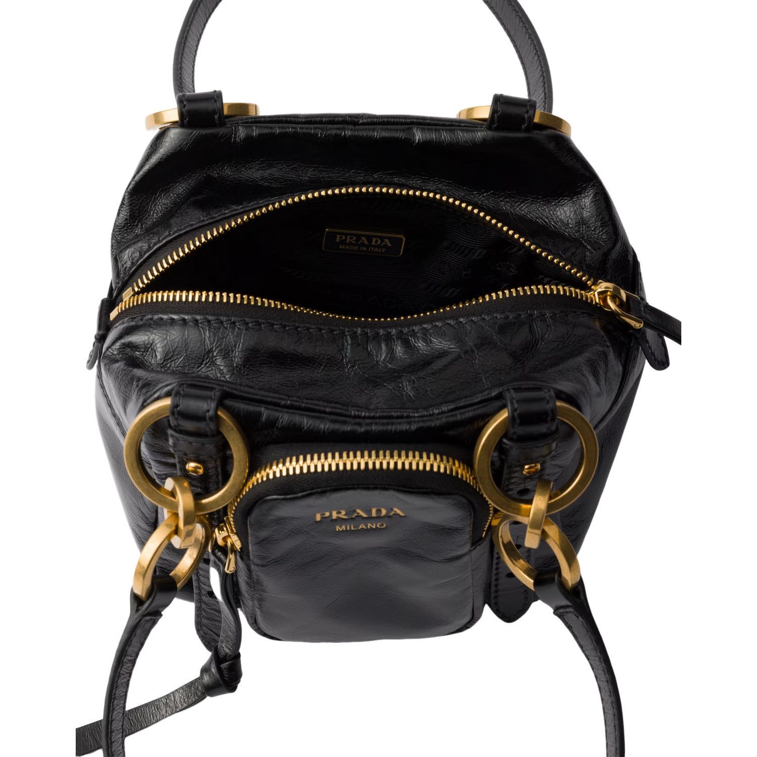 Prada PRADA Dangle Mini $3100 Black Leather Top Handle Bag New & A Size ONE SIZE - 4 Thumbnail