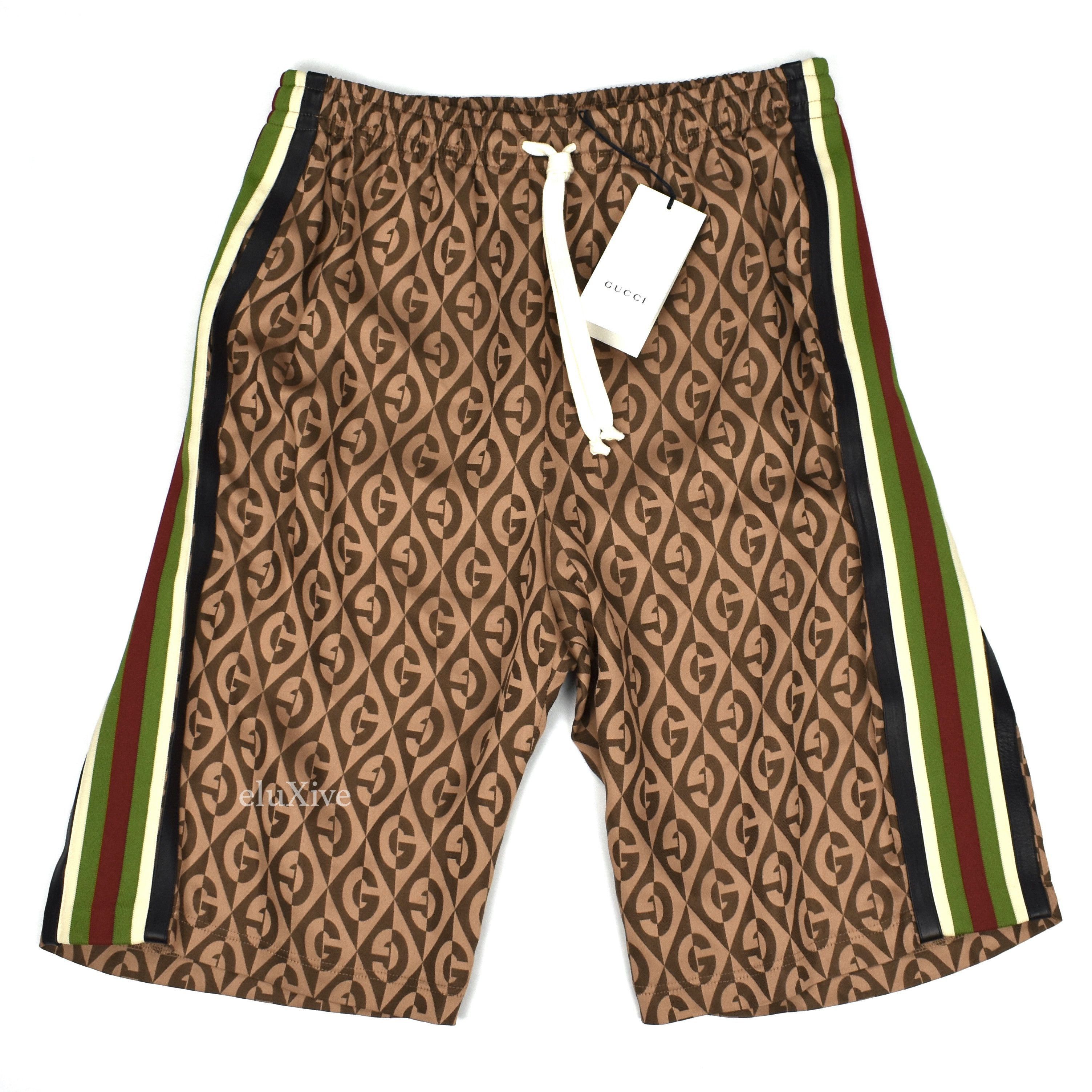 Gucci Gucci Brown Rhombus Logo Monogram Web Stripe Shorts NWT Size US 34 / EU 50 - 1 Preview