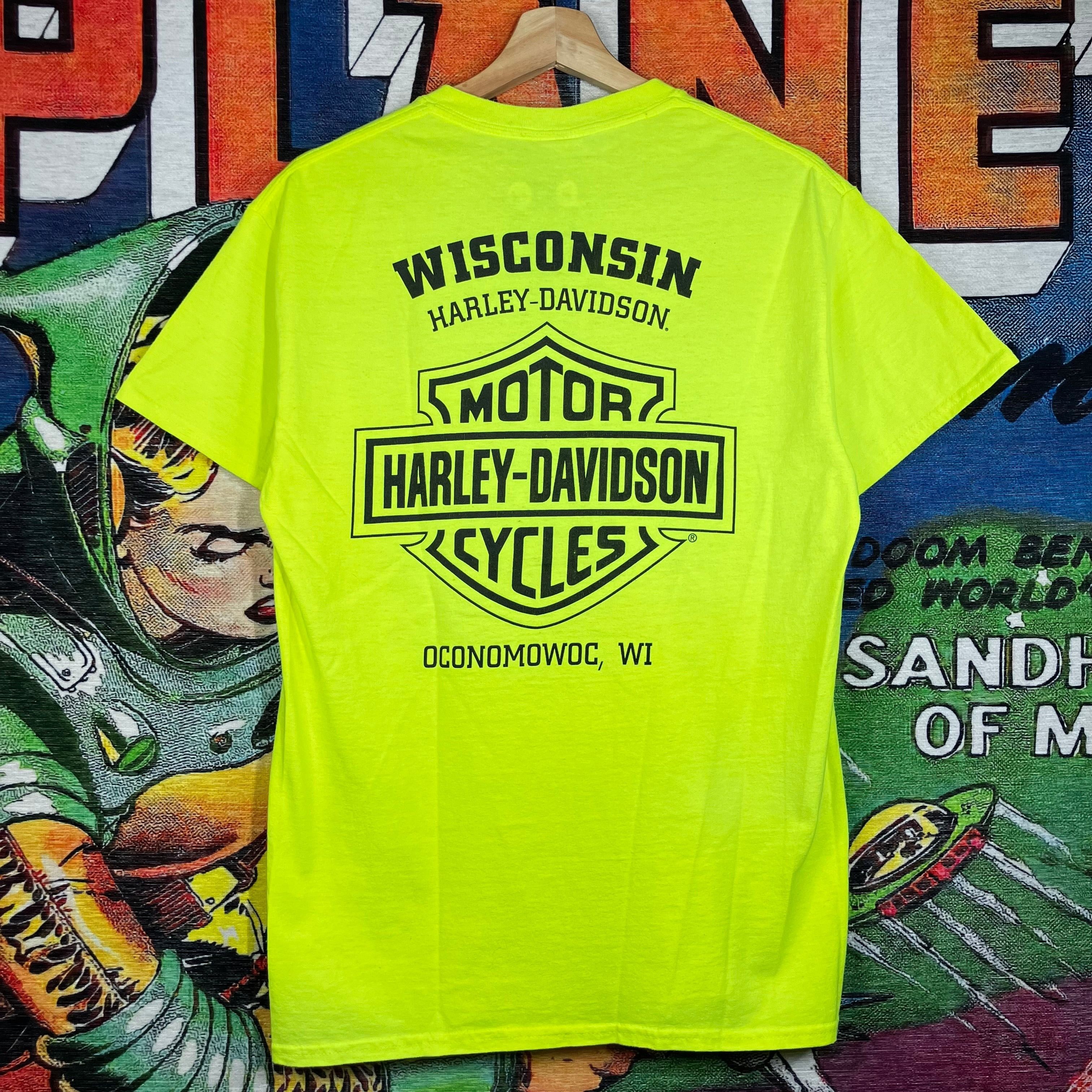 Harley Davidson Highlighter Green Emblem Tee Size L