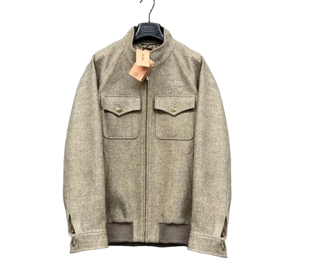 Miu Miu Miu Miu Herringbone Wool Logo Zip Jacket Size M Size US M / EU 48-50 / 2 - 1 Thumbnail