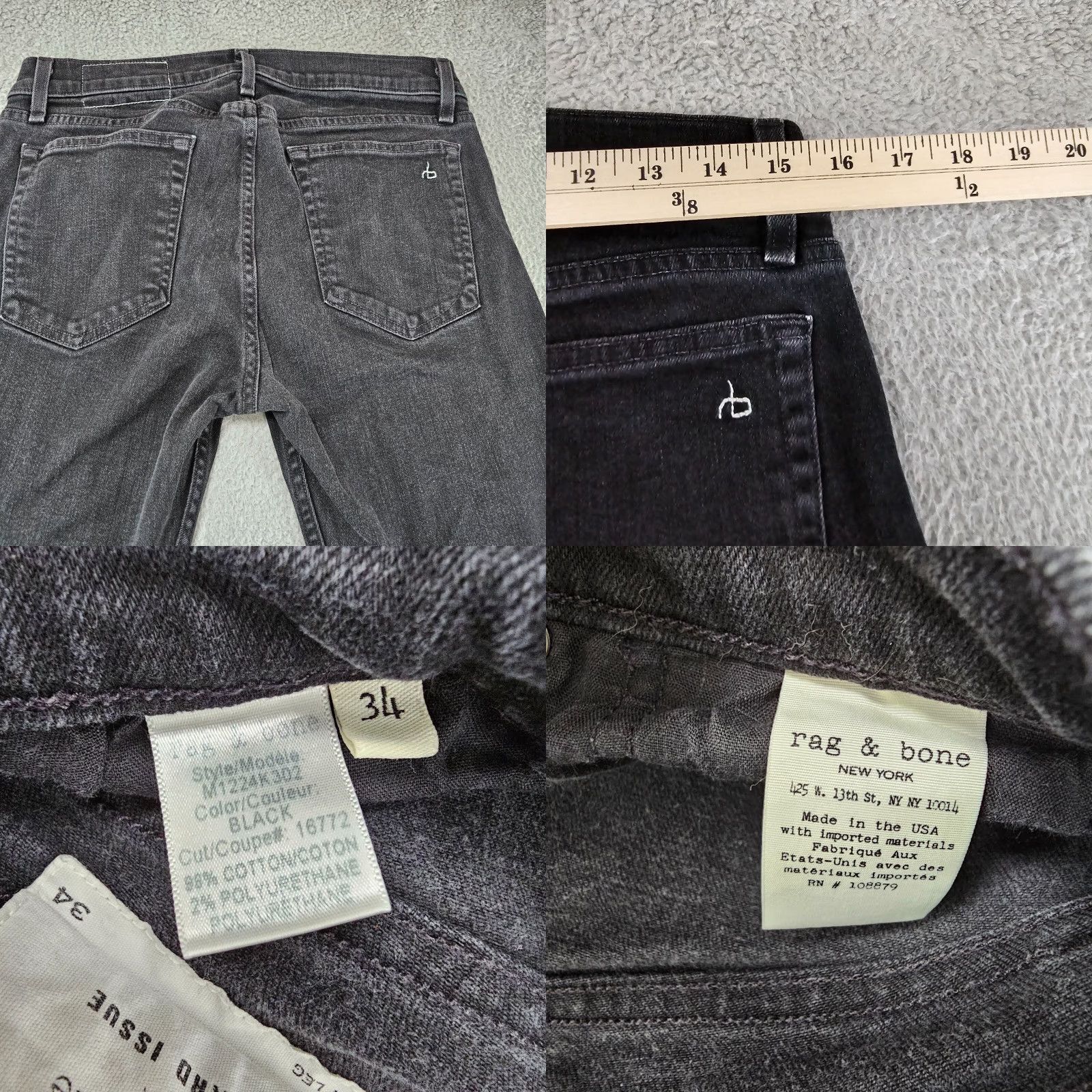 Rag & Bone Rag & Bone Jeans Mens 31x29 Black Skinny Leg Button Fly Stretch Denim Leather Logo 5-Pocket Mens Jeans Black Size US 31 - 8 Thumbnail