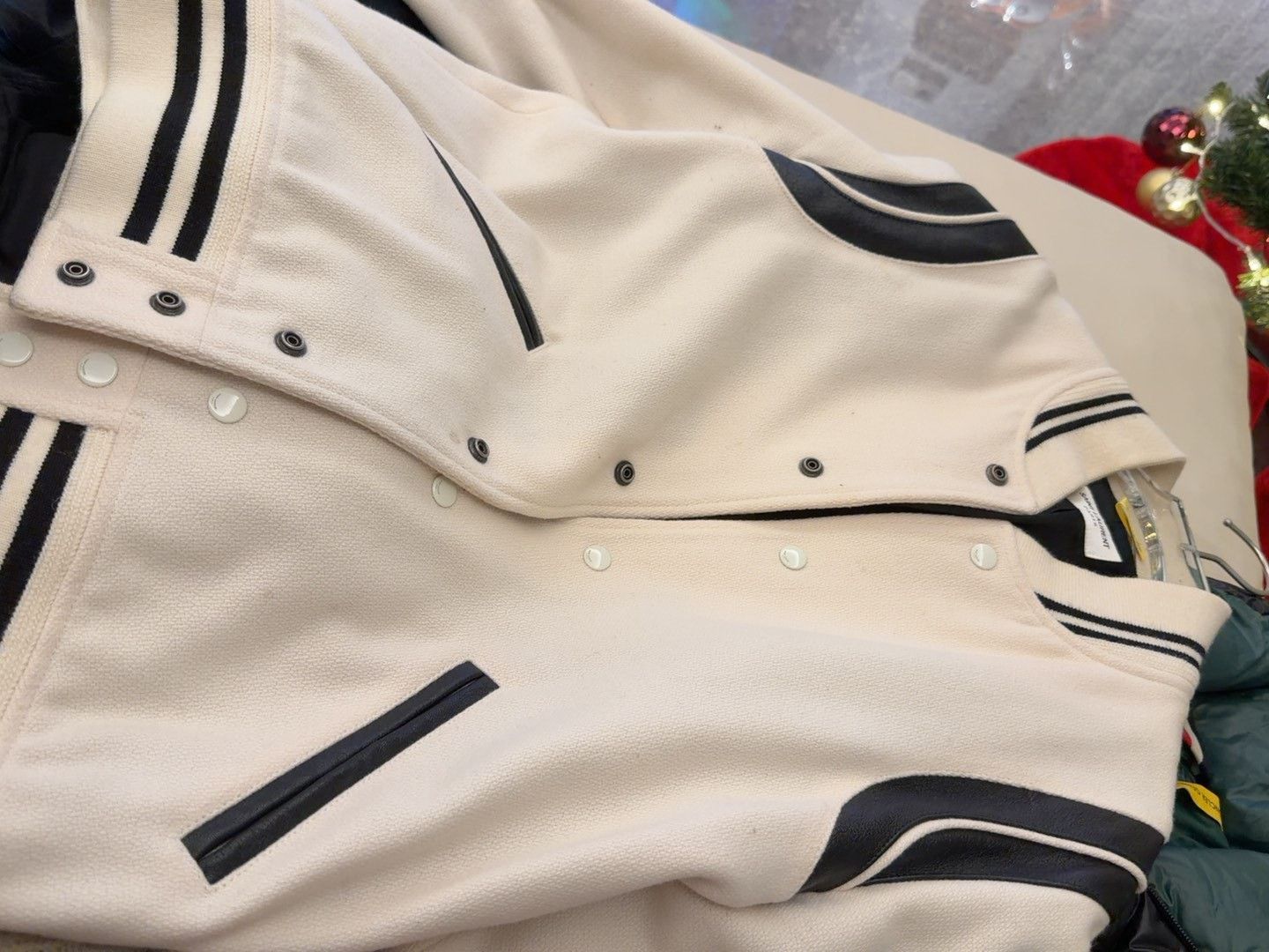 Saint Laurent Paris Saint Laurent Beige Striped Leather Detail Jacket Size US M / EU 48-50 / 2 - 1 Thumbnail