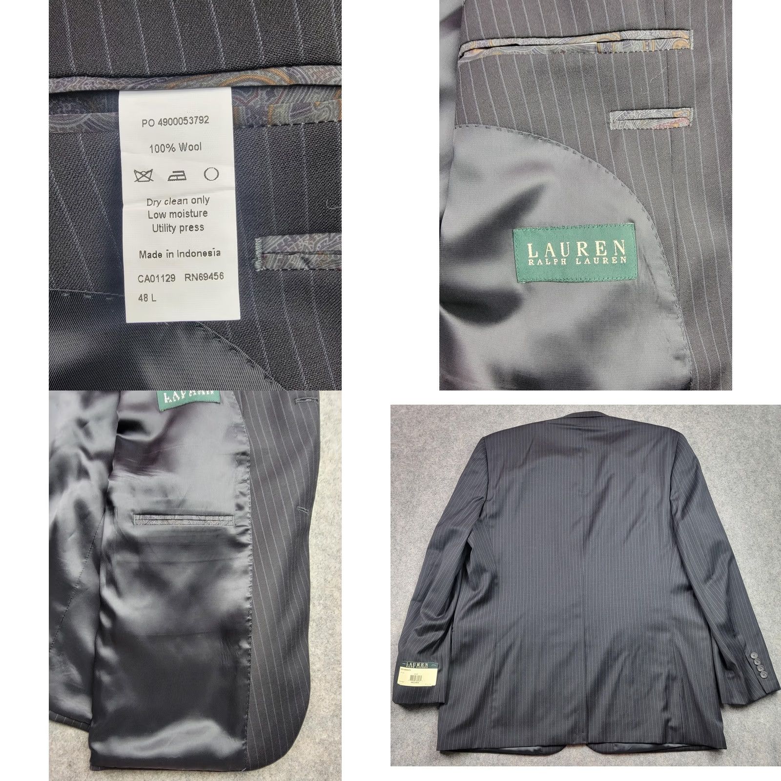 Ralph Lauren Lauren Ralph Lauren Blazer Mens 48 Long Black Pinstripe Wool Ultraflex Suit Jacket Size 48R - 8 Thumbnail