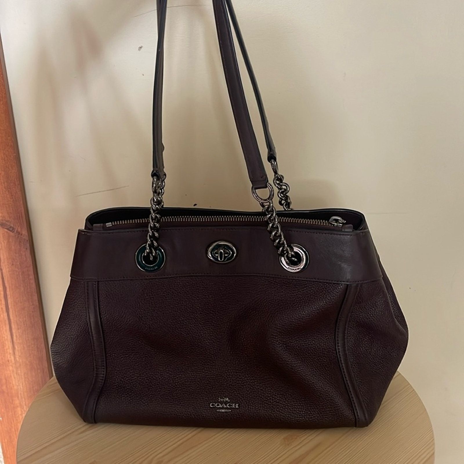 Coach Dark Brown/Oxblood Genuine Leather Coach Satchel Bag Size ONE SIZE - 1 Thumbnail