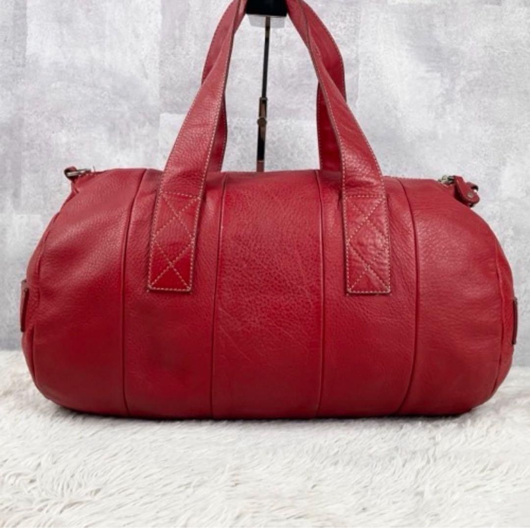 Prada Prada Vitello Daino Red Leather Barrel Duffle Bag Size ONE SIZE - 3 Thumbnail