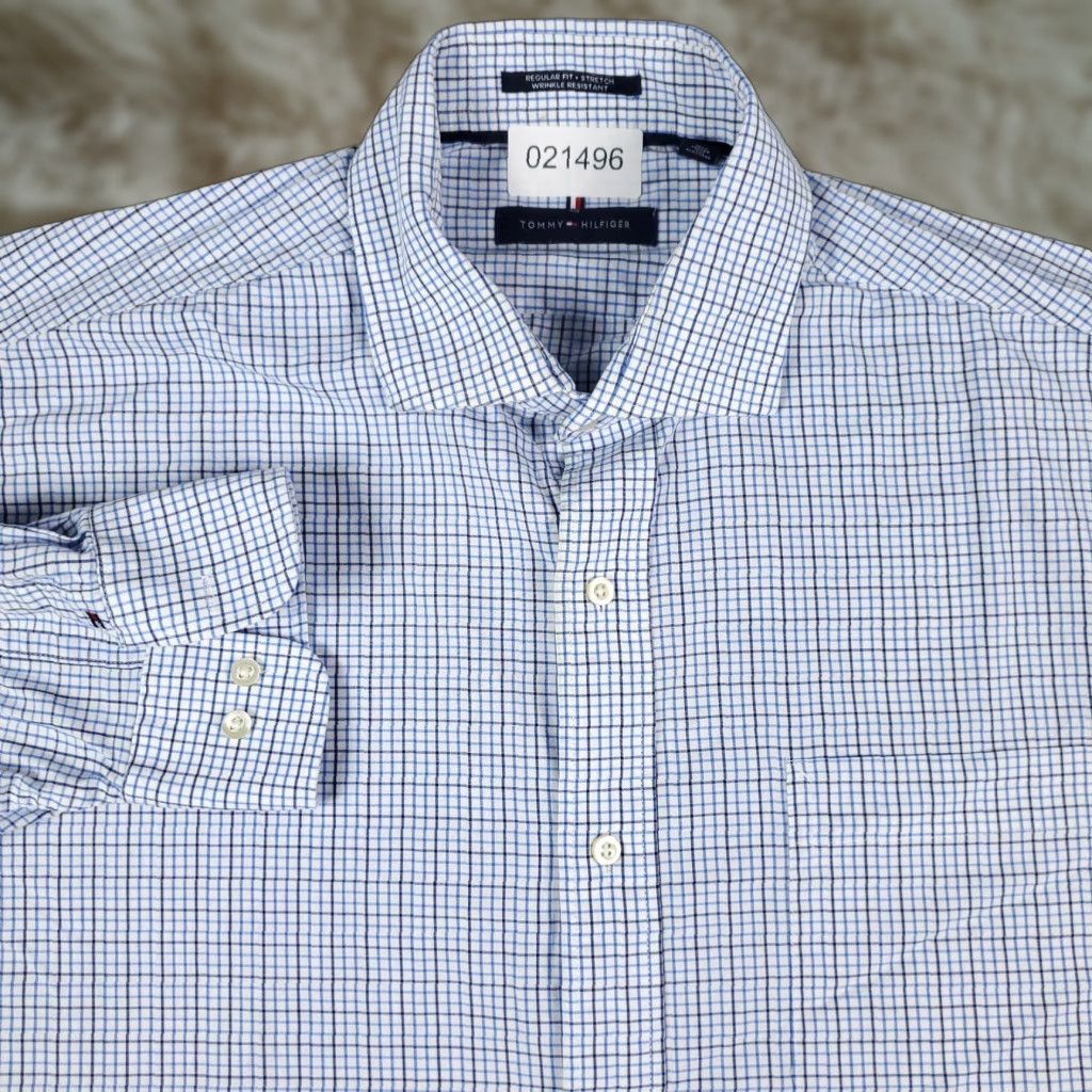 Tommy Hilfiger Tommy Hilfiger Blue Check Button-Up Shirt Men's Large Classic Fit Long Sleeve Size US L / EU 52-54 / 3 - 1 Thumbnail