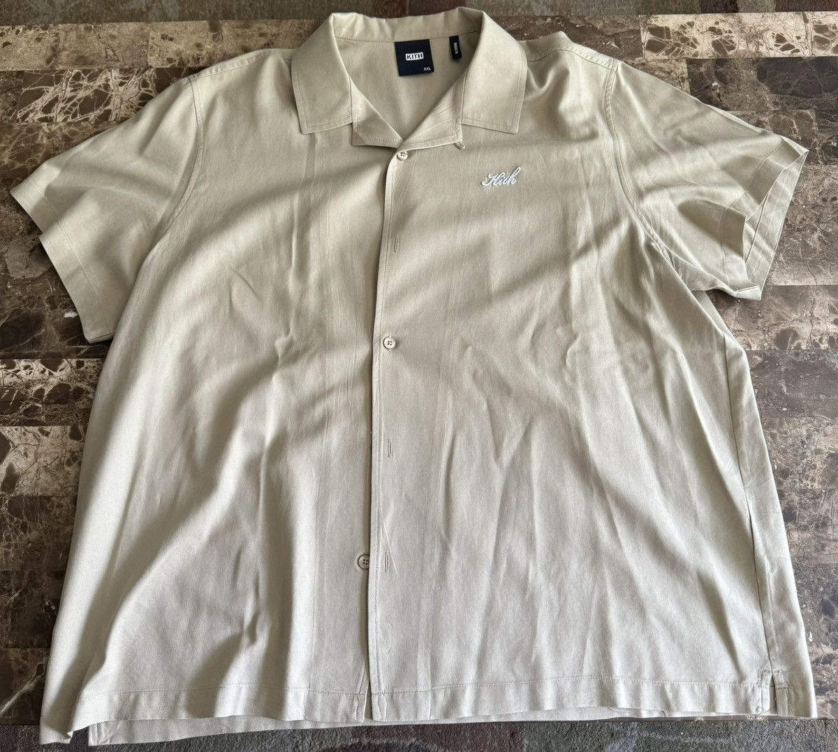 image of Kith Thompson Camp Collar Shirt “Canvas” in Light Tan, Men's (Size 2XL)