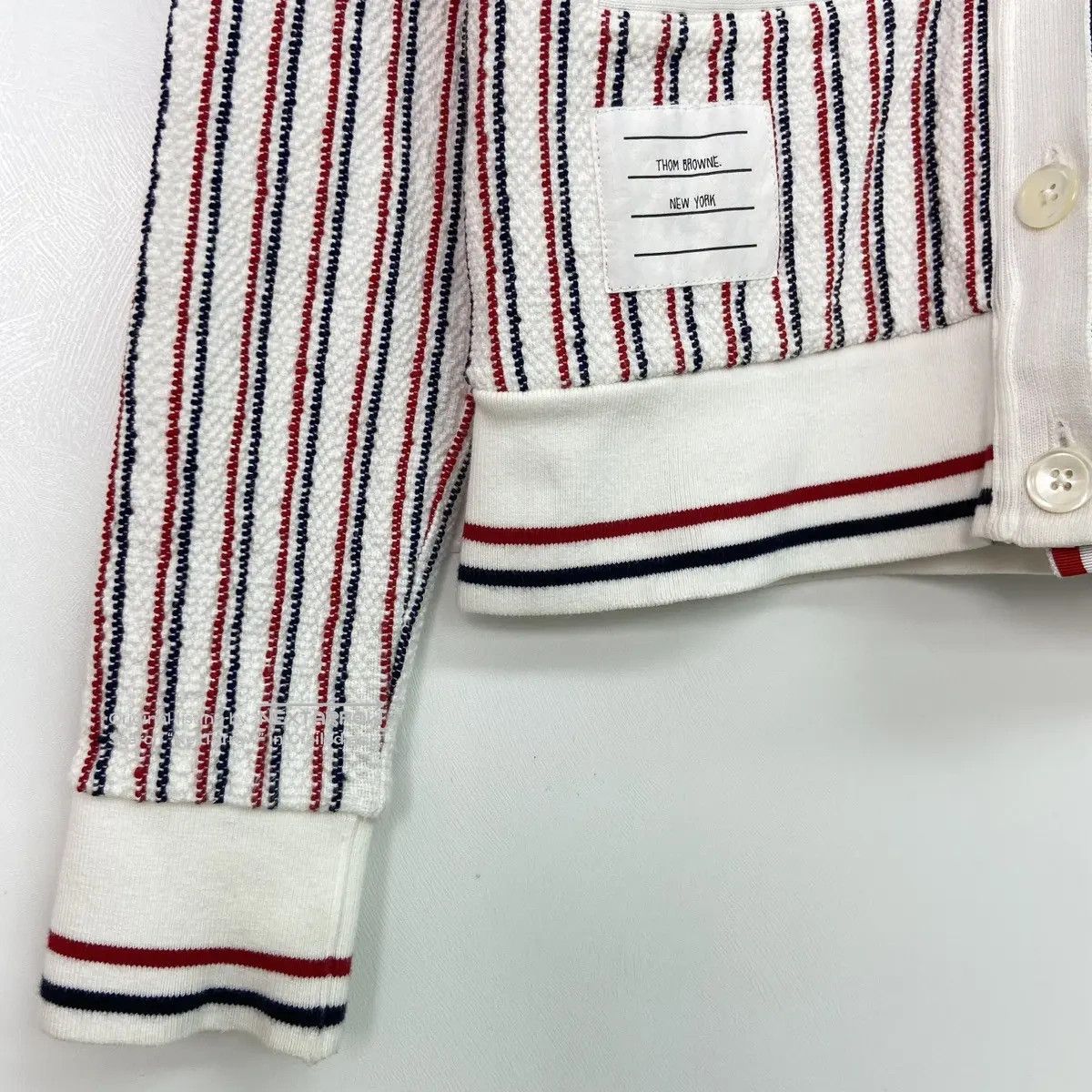 Thom Browne Vertical‑stripe V‑neck Knit Cardigan Kkkkwx2608 in White, Women's (Size Xs) — image 4 of 6