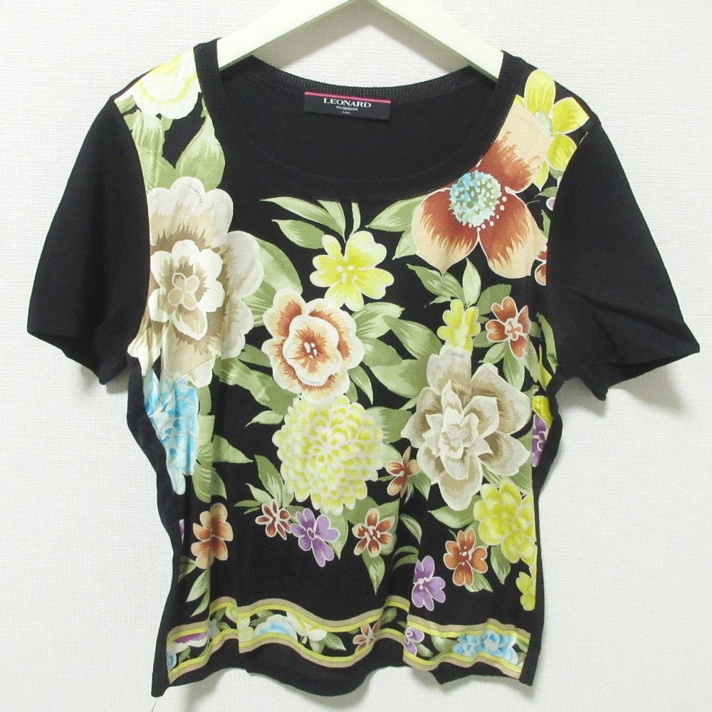 Other LEONARD Flower Print Knit Short Sleeve Summer Sweater Cotton Tops DUTY FREE for USA