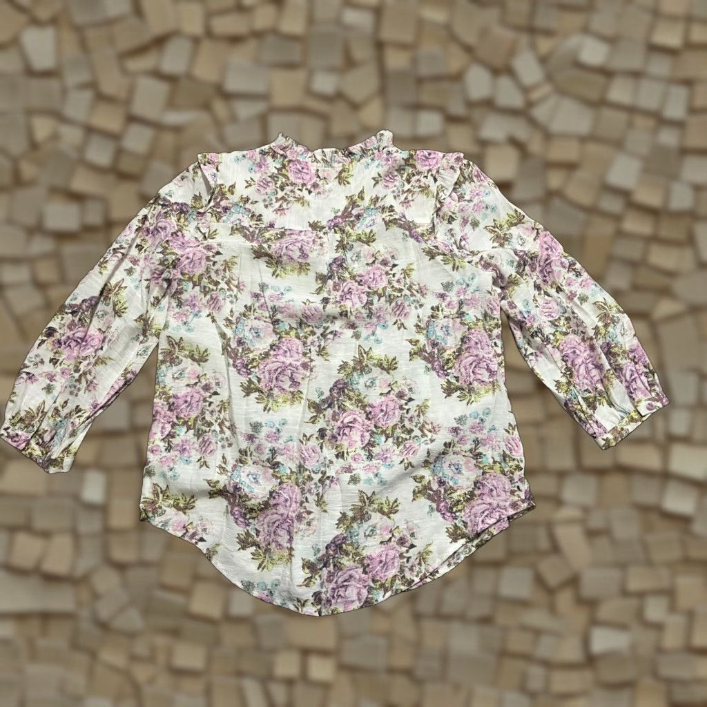 Vintage LC Lauren Conrad Blouse Women's Size Small Button-Up Floral Purple White Long Sleeve Shirt Casual Modern Fall Spring Summer Womens Size S / US 4 / IT 40 - 1 Thumbnail