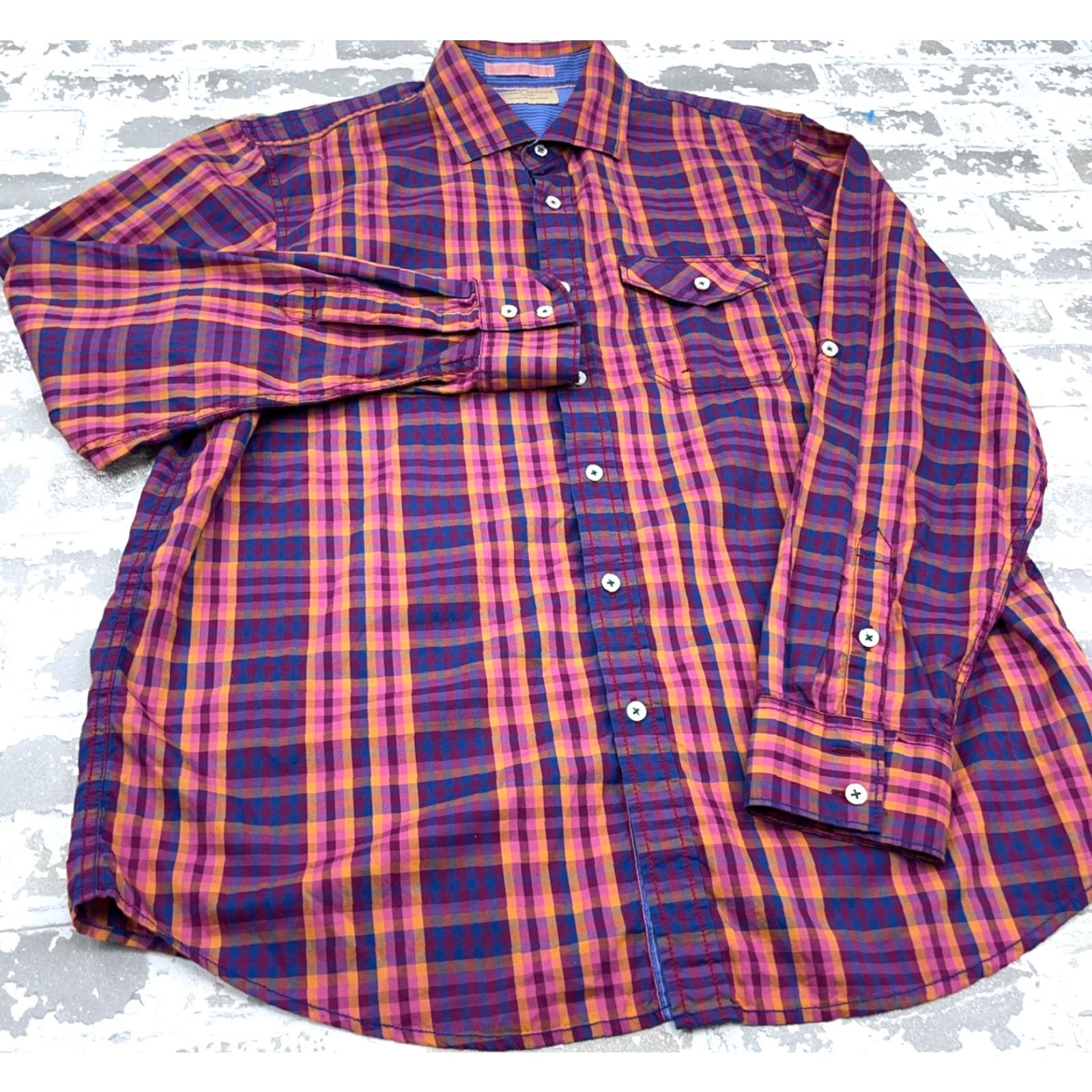 Tommy Bahama Tommy Bahama Shirt Men Large Pink Purple Button Up Plaid Poplin Dress Cotton Size 42R - 3 Thumbnail