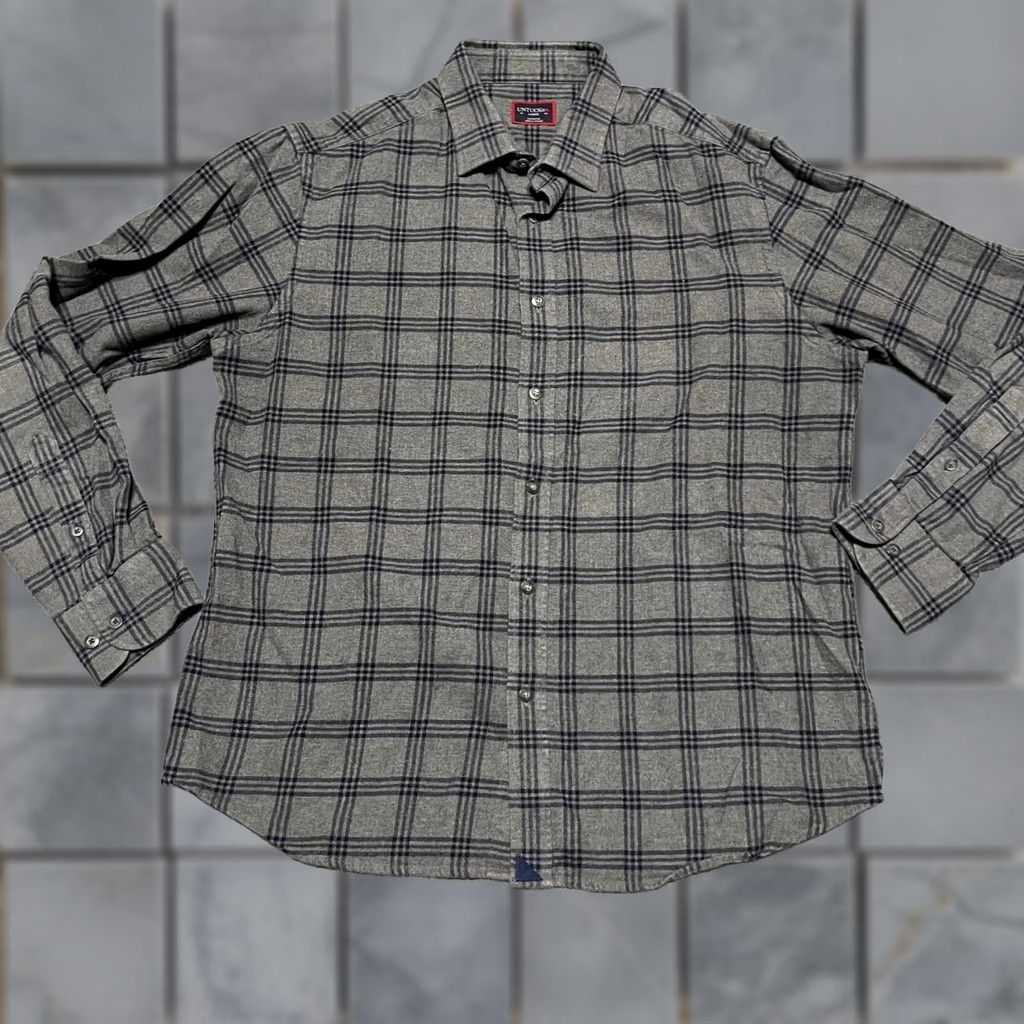 UNTUCKit UNTUCKit Flannel Shirt Mens Large Gray Plaid Button Up Long Sleeve Mens L Gray Plaid Shirt Size US L / EU 52-54 / 3 - 1 Thumbnail