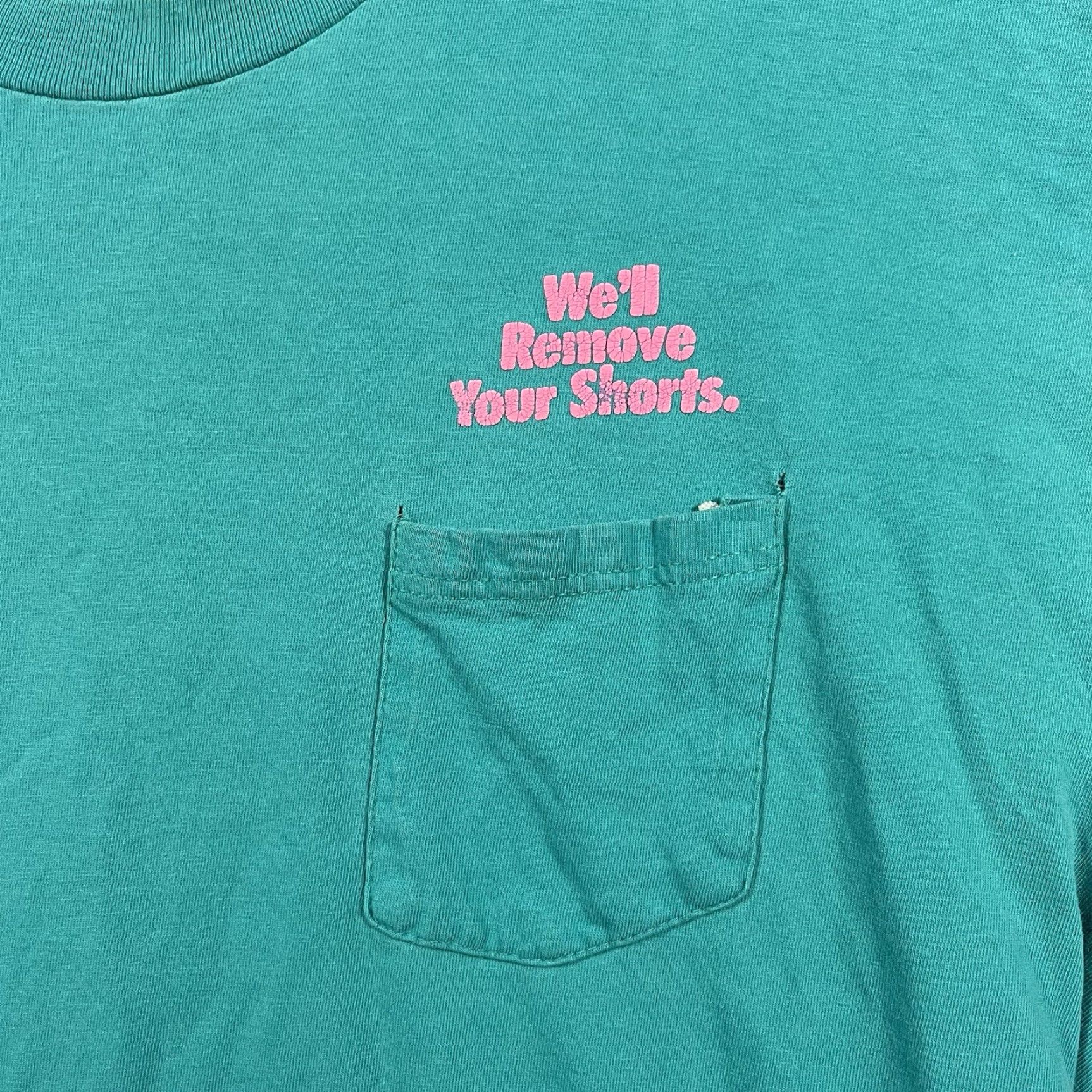 Hanes VINTAGE 80s Dantema Electric Puffy Print Pocket T-Shirt XL Promo Funny Turquoise Hanes 100% Cotton Short Sleeve Regular Mens Diners Size US XL / EU 56 / 4 - 4 Thumbnail