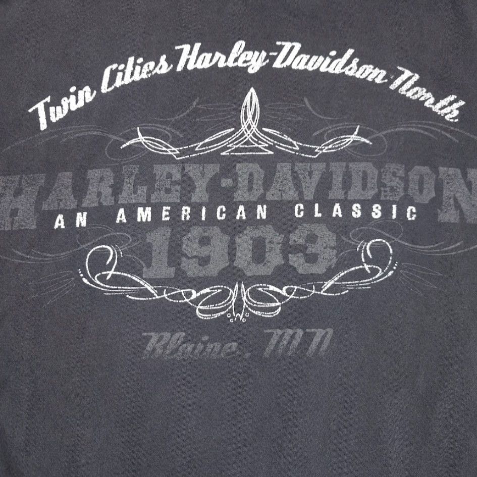 Harley Davidson VINTAGE Harley-Davidson T Shirt Mens XL Black Cotton Crew Neck Short Sleeve Double-Sided 2000s Y2K Twin Cities Blaine Minnesota GPS? Size US XL / EU 56 / 4 - 7 Thumbnail