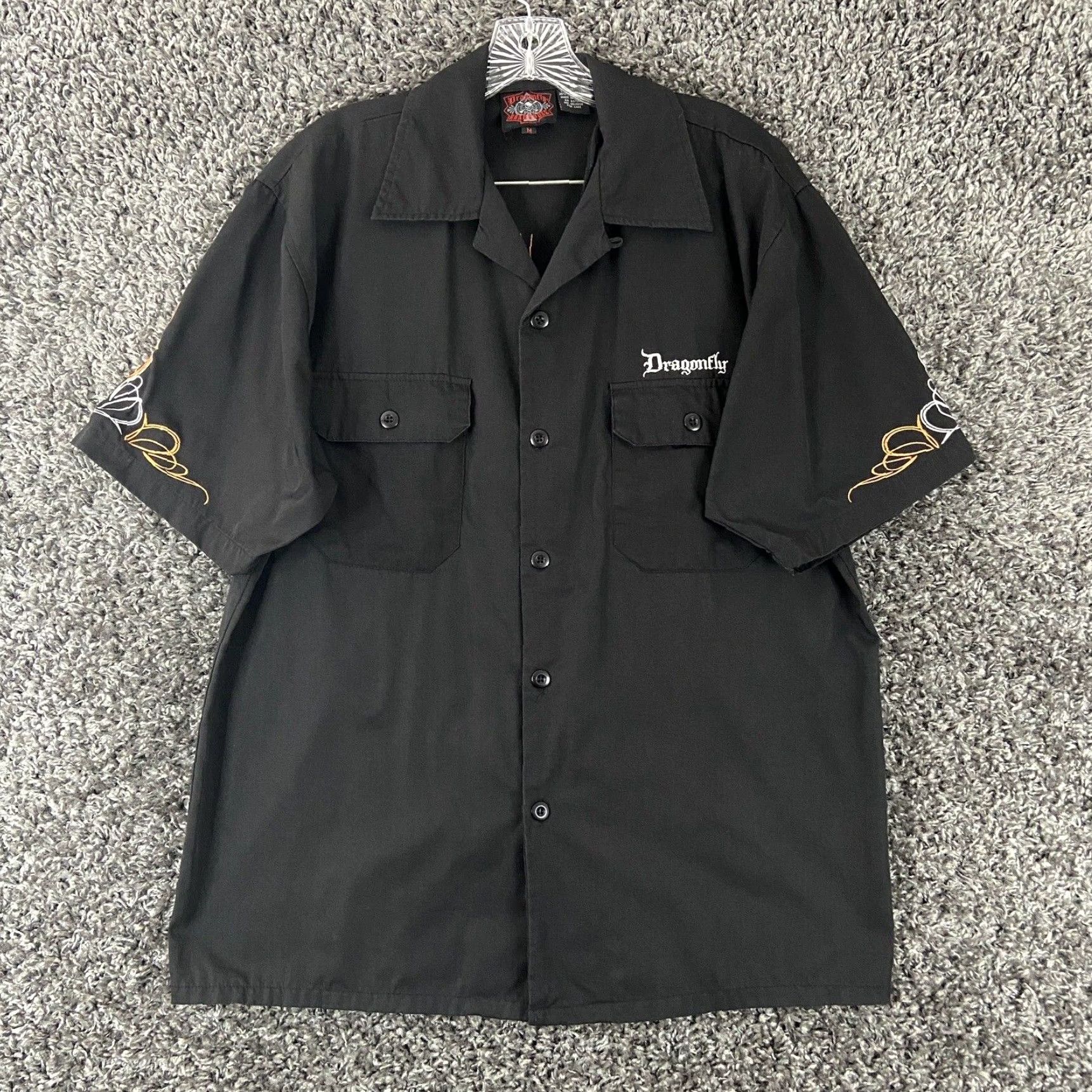 Vintage Dragonfly Roadhouse Biker Embroidery Shirt Men's Black Short Sleeve Button Up Size US M / EU 48-50 / 2 - 1 Thumbnail