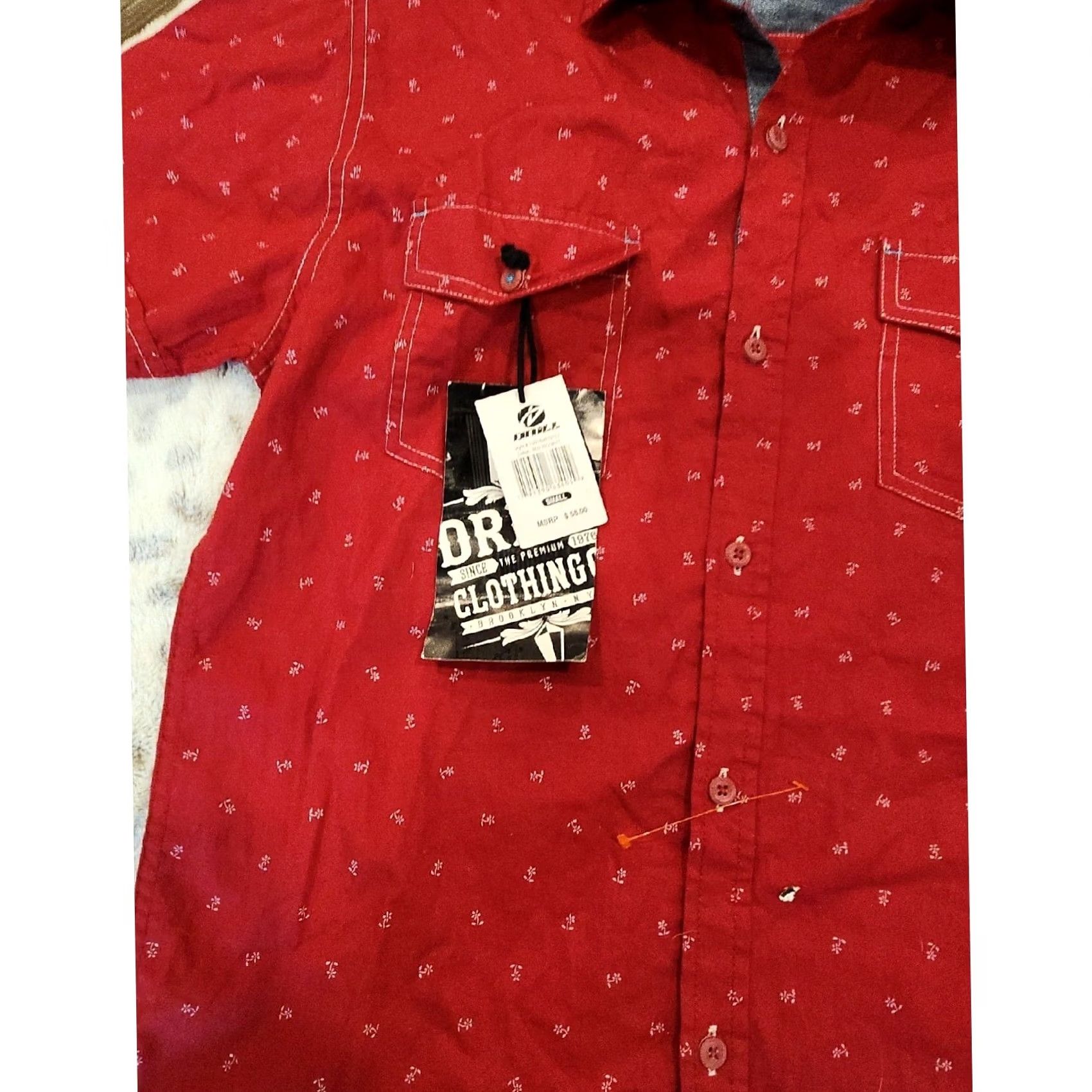 CO Drill Clothing Co Brooklyn NY Short Sleeve Button Shirt Red Anchor Print Small Size US S / EU 44-46 / 1 - 2 Thumbnail