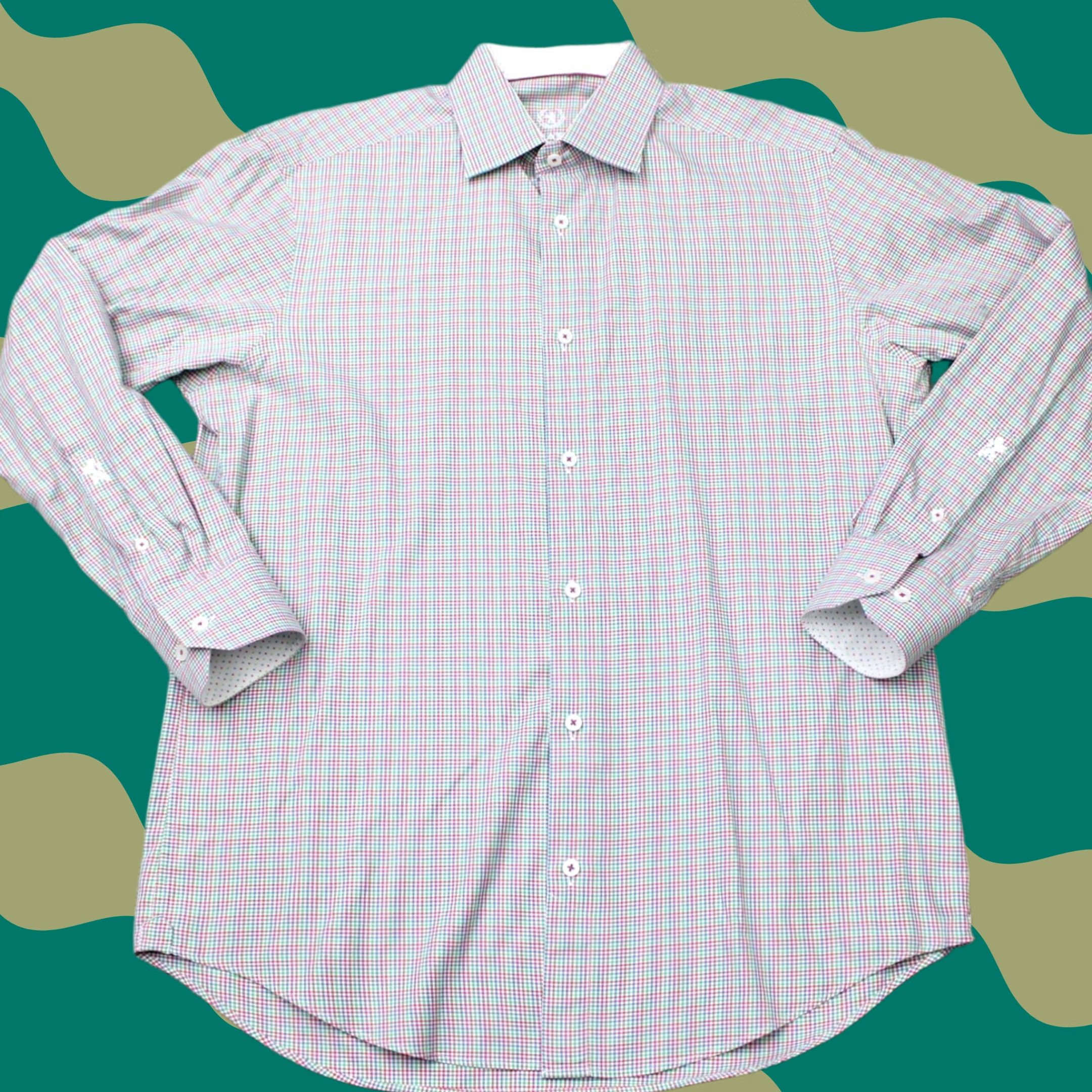 BUGATCHI Bugatchi Uomo Shirt Mens 15 1/2 32/33 Red/Green Flip Cuff Cotton Long Sleeve Dress Shirt Pattern Check Blue White Red Green Size US L / EU 52-54 / 3 - 1 Thumbnail