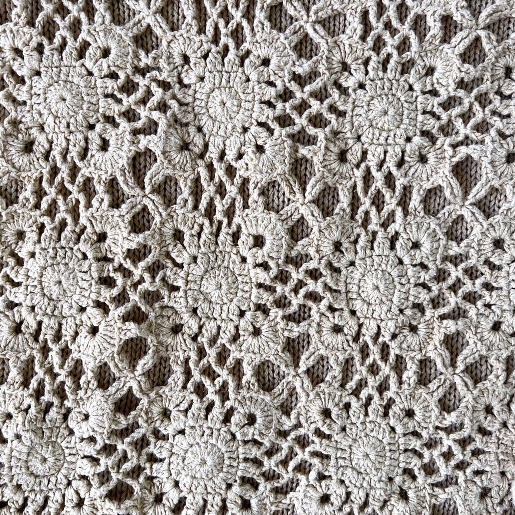 Vintage VINTAGE not specified Yarnworks Sweater Womens XL Beige Crochet Floral Knit V Neck Ramie Cotton Boho Size XL / US 12-14 / IT 48-50 - 2 Thumbnail