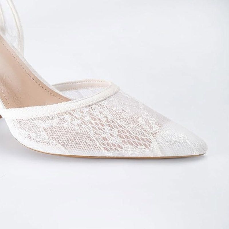 Other Lhamo Latso Women's 6.5 White Lace Slingback Heels Size US 6.5 / IT 36.5 - 3 Thumbnail