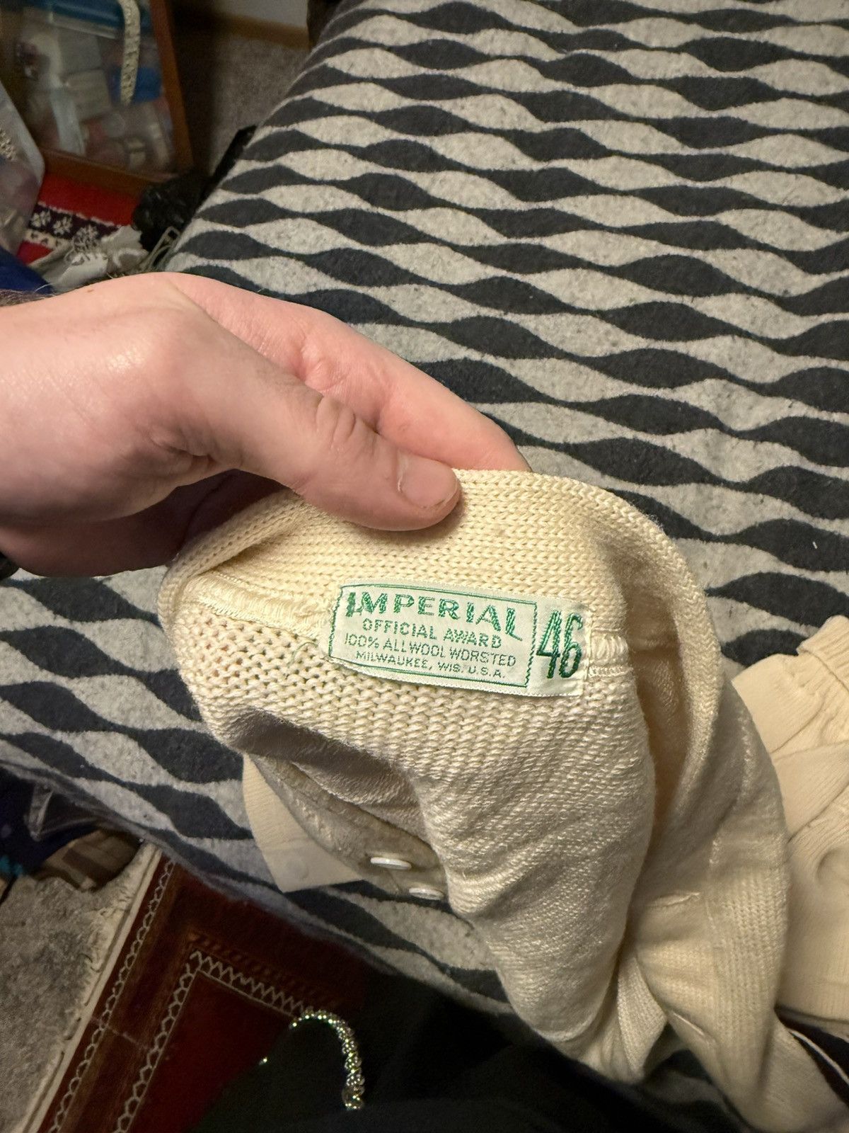 Vintage Imperial cardigan cream letterman swimming 60s 70s vintage Size US L / EU 52-54 / 3 - 3 Thumbnail