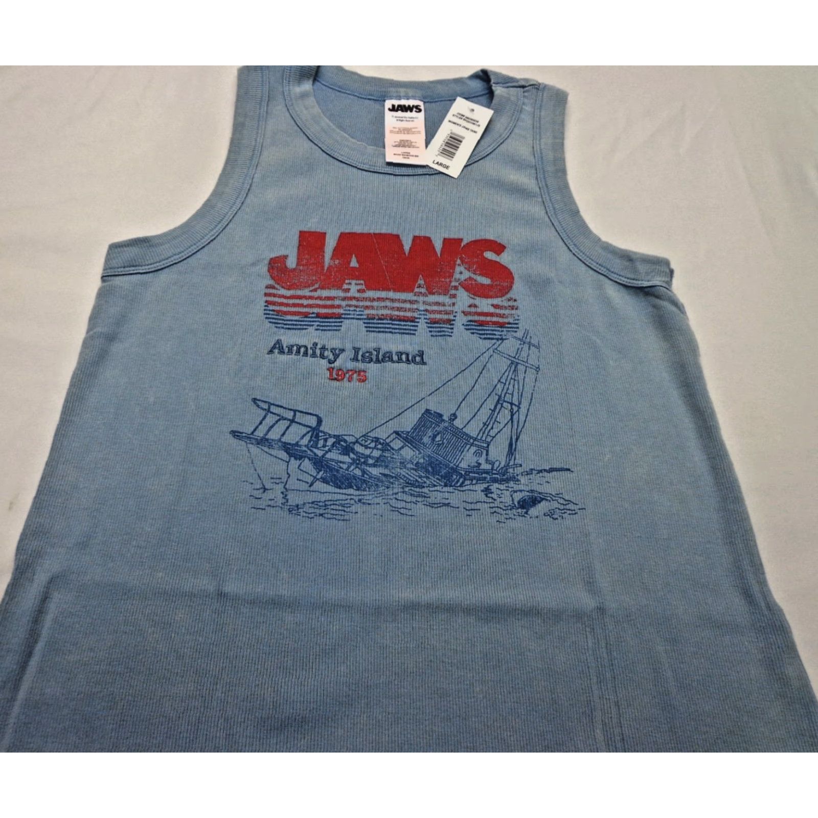 Vintage JAWS Amity Island Women's Juniors Tank Top Sleeveless Shirt L Blue 95% Cotton 5% Spandex Tank Top NEW Size L / US 10 / IT 46 - 2 Thumbnail