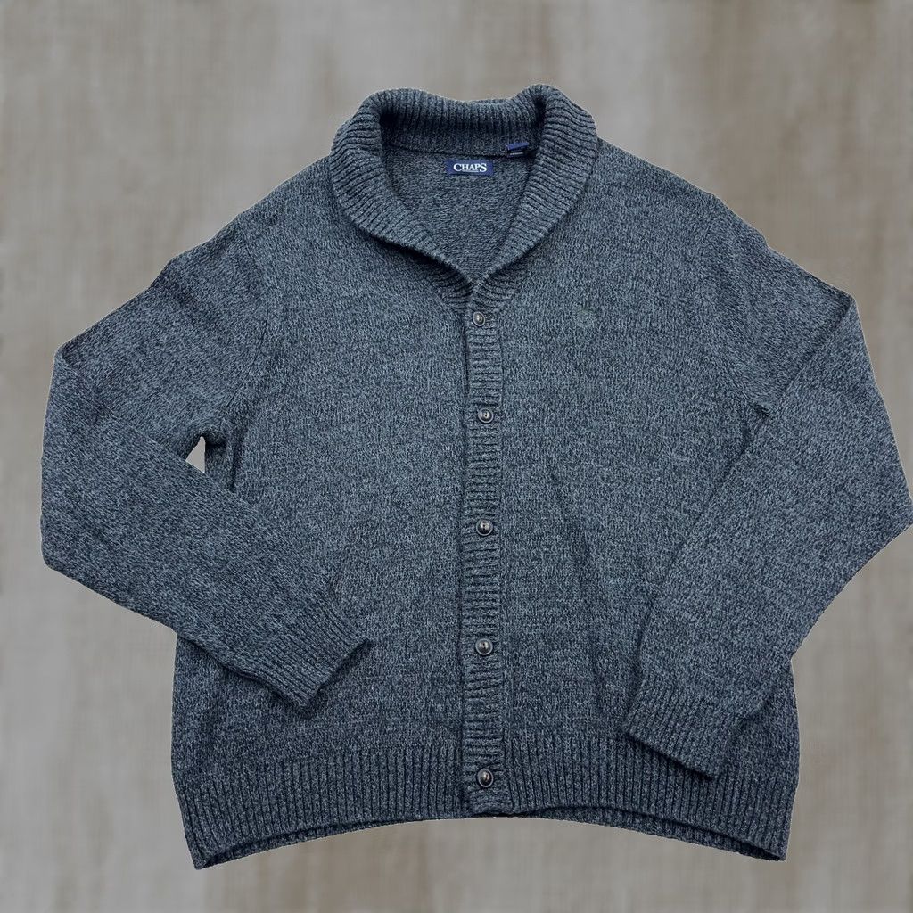 Chaps Chaps Cardigan Sweater Men XL Gray Heavy Knit Shawl Neck Ribbed Grandpa Cottage Size US XL / EU 56 / 4 - 1 Thumbnail