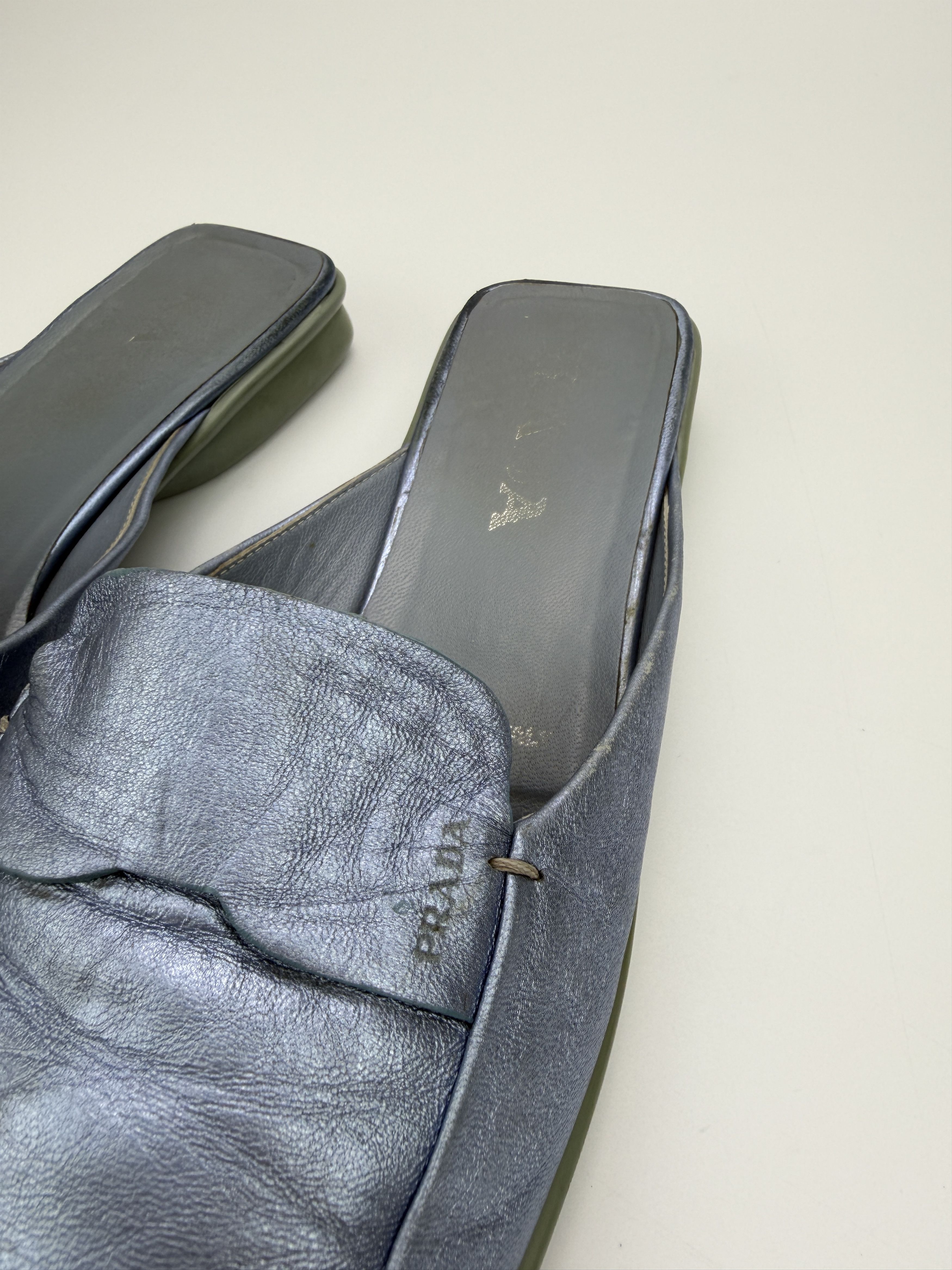 Prada Vintage Prada Blue Leather Mules Sandals Size US 7.5 / IT 37.5 - 11 Thumbnail