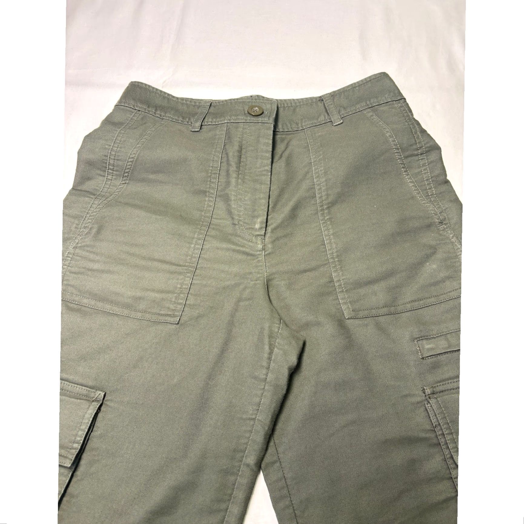 ME+EM ME+EM Cargo Pants Womens Regular 29 Green Cotton Twill High Rise Inseam 27 29 38 Pockets Button Zip Vintage? No Not N/A Size 29" - 2 Thumbnail