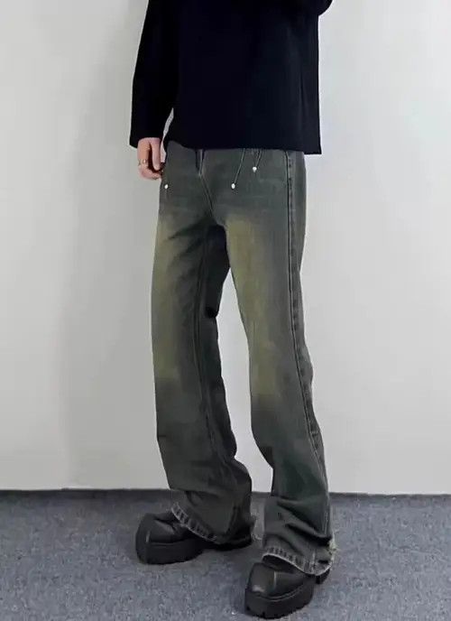 Japanese Brand × Jean Vintage distressed studded wide-leg jeans Size US 32 / EU 48 - 3 Thumbnail