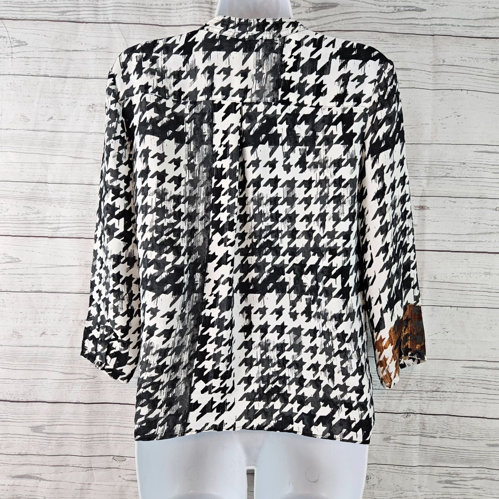 Brochu Walker Brochu Walker Womens Mayes Wrap Top XS Black White Houndstooth 3/4 Sleeve V-Neck Blouse Size XS / US 0-2 / IT 36-38 - 3 Thumbnail
