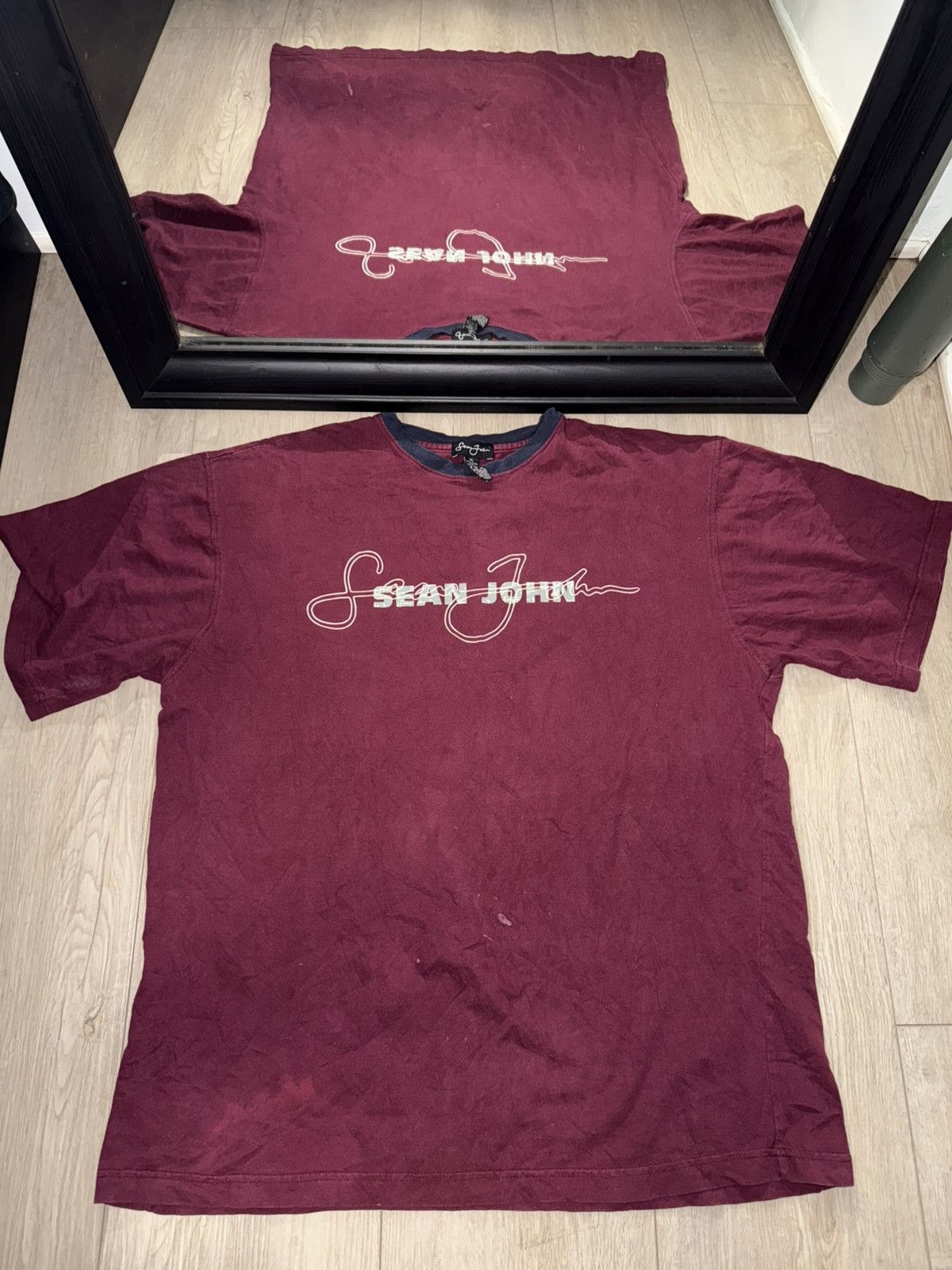 Sean John × Vintage Vintage / Y2K Sean John Burgundy Logo Shirt Size US XL / EU 56 / 4 - 1 Thumbnail