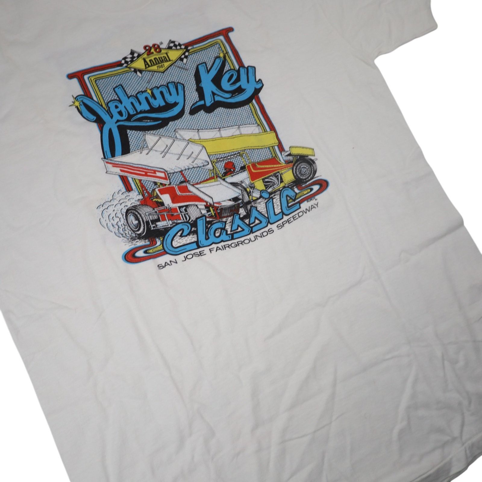 Vintage VTG 80sJohnny Key Classic Sprint Car Racing Graphic T Shirt Size US L / EU 52-54 / 3 - 3 Thumbnail